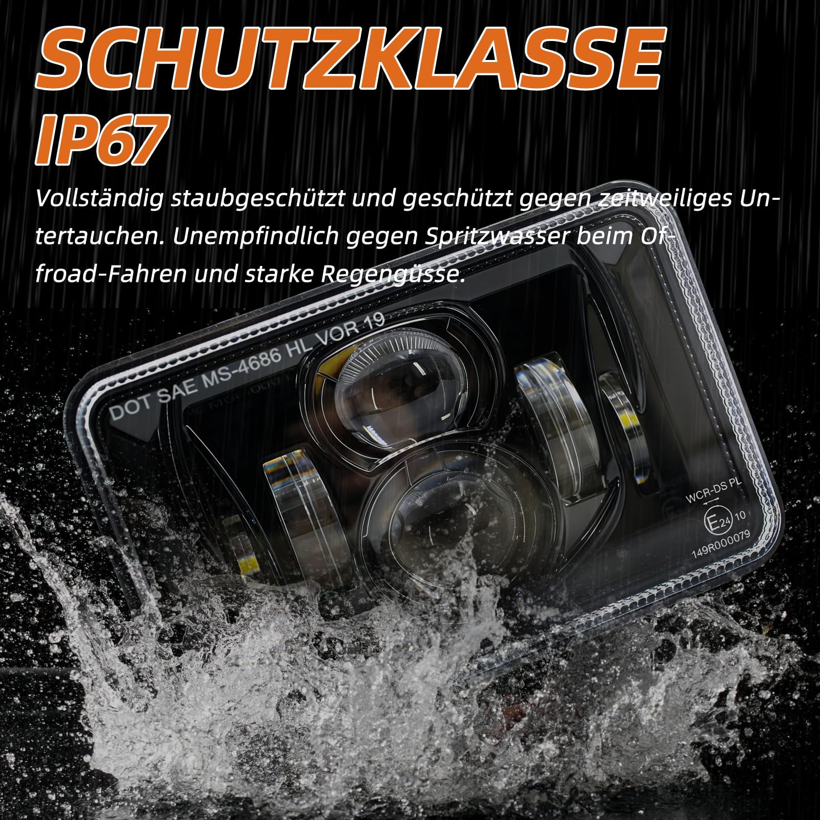 E-geprüfter 4x6 Zoll LED Motorrad Scheinwerfer 160x100 mm, Universal Umbauscheinwerfer, Fern- & Abblendlicht, 3-poliger Anschluss, IP67, passend für Kawasaki Suzuki Yamaha Honda