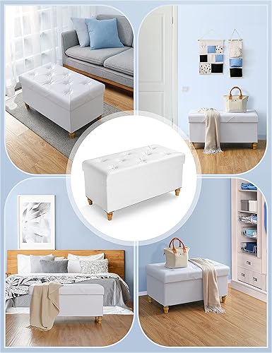 Miniatura 7 de Nicehill Banco otomano plegable de almacenamiento de 30 pulgadas (actualizado en 2022) con patas de madera, otomana de piel sintética con