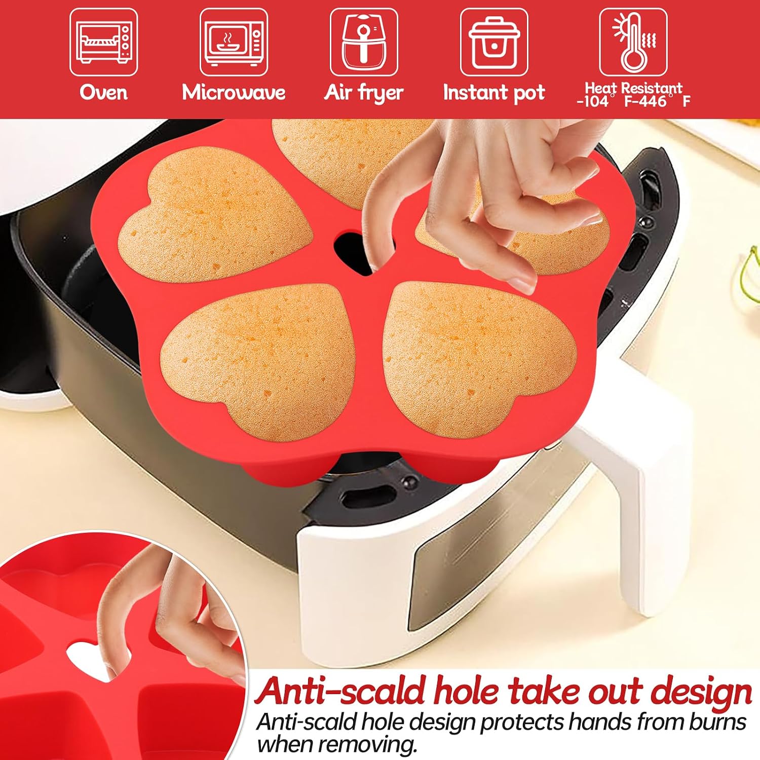 3 Pieces Silicone Air Fryer Muffin Pan Egg Bite Heart Mold for Oven Baking,Mini Muffin Tins Cups Cake Tray for Air Fryer Liners Basket Instant Pot Accessories Baking Muffin Cakes Pancake