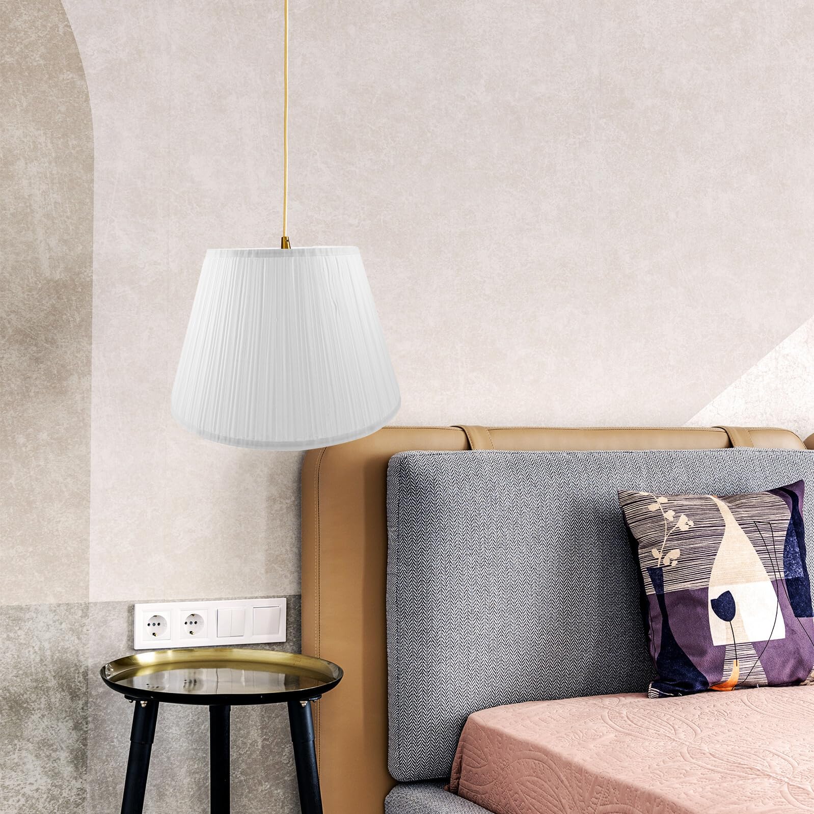 Abat-Jour en Lin Léger pour Lampe de Bureau Abat-Jour en Tissu Demi-Cercle Rayé Taille Moyenne Couverture Décorative pour Lampe de Table et Lampadaire pour Salon et Chambre