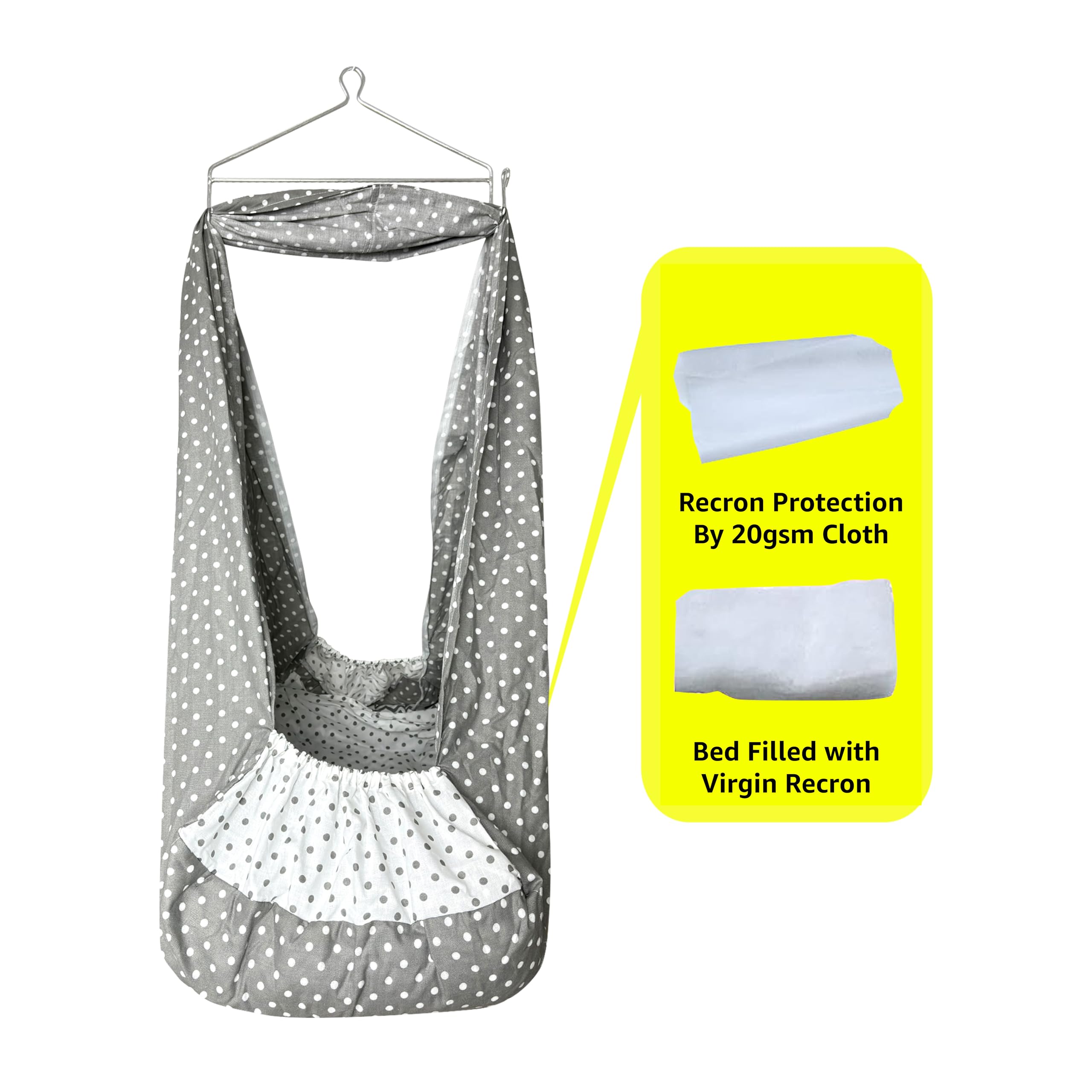 beetot Baby Cradle Set Swing/Jhula (Thottil Cloth, Palna, Dolna) | Hanging Cradle with Removable Bed, Mosquito Net, Spring, Triangle Hanger | Up to 15 kg | 0-2 Years | PRE-Print MELANCHI DOT-15983 - Image 3 thumbnail