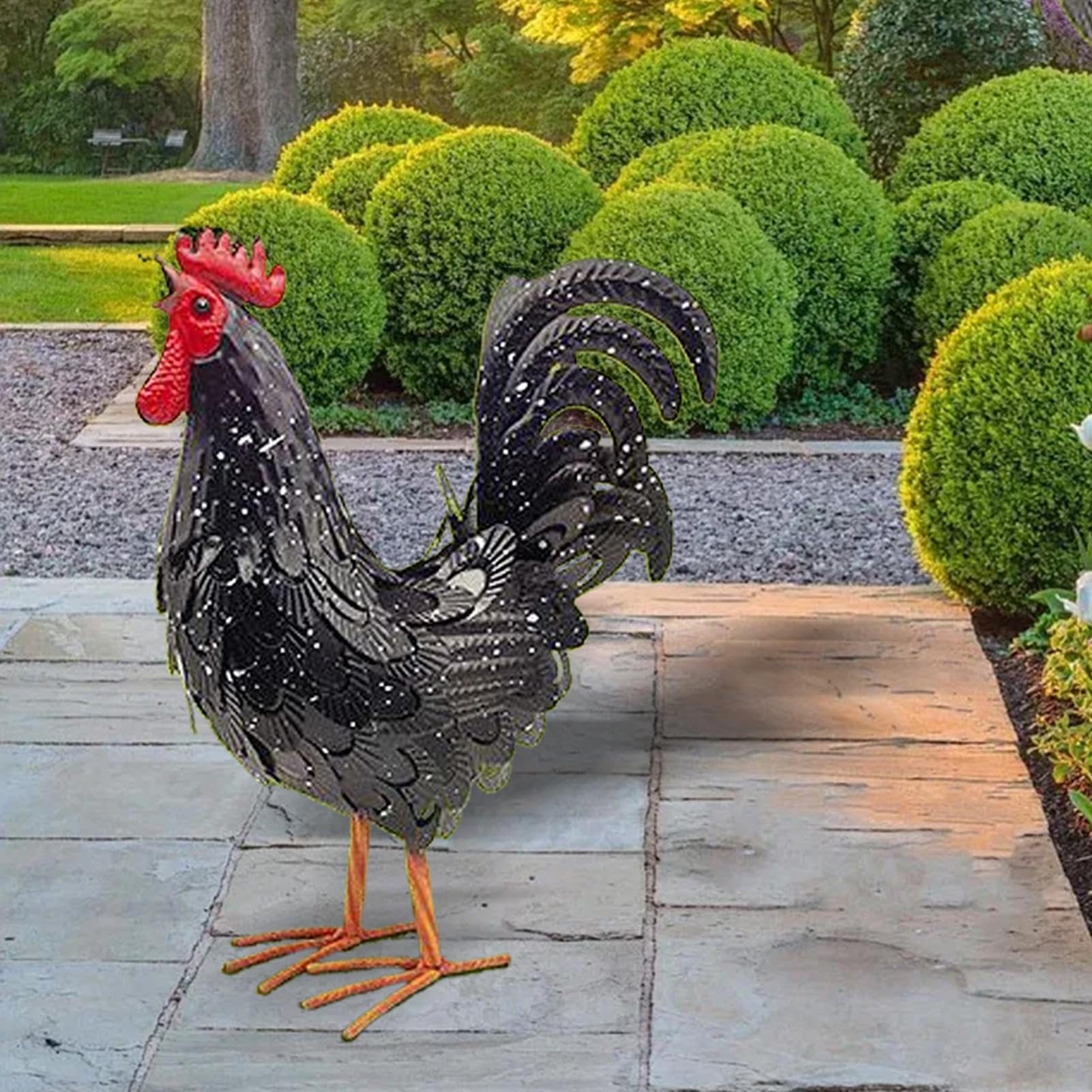 Metalowy wystrój kurczaka, posąg koguta na zewnątrz Figurka kurczaka z | Dekoracje wiejskie ozdoby trawnika, rzeźba zwierząt stojąca, dekoracje domu na patio na podwórku