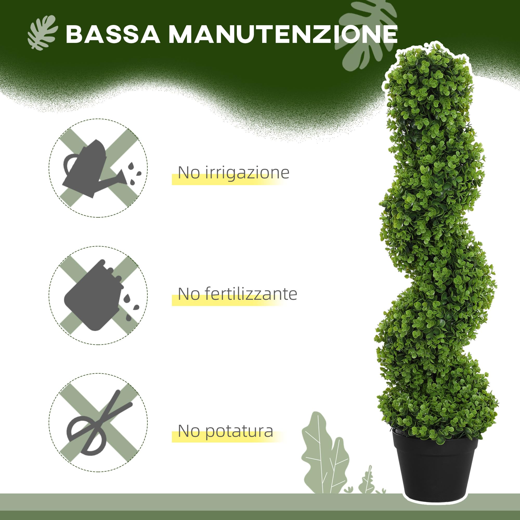HOMCOM Pianta Finta Eucalipto a Spirale, Pianta Artificiale con Vaso Incluso Resistente ai Raggi UV, Decorazione per Interno ed Esterno, Altezza 90 cm, Verde