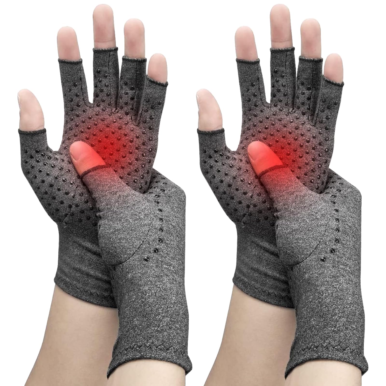 DRNAIETY 2 Pairs Arthritis Compression Gloves- for Hand Arthritis, Carpal Tunnel Pain, Rheumatoid Arthritis, RSI, Fingerless, Anti-Slip, Breathable Gloves for Men & Women, Typing, Daily Use(M, Gray)