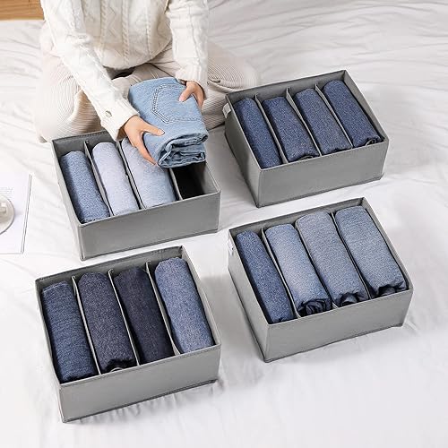 Miniatura 6 de Paquete de 4 organizadores de cajones de jeans para ropa, 4 compartimentos grandes de rejillas, organizadores de ropa de armario, organizadores de