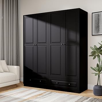 Black Armoire Wardrobe Closet with 2 Drawers: 75 H x 63 W
