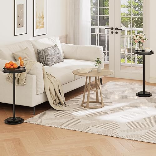Miniatura 2 de HOOBRO Mesas auxiliares pequeñas, juego de 2, mesas de bebidas, mesas redondas de café Martini con pedestal para espacios pequeños en sala de estar,