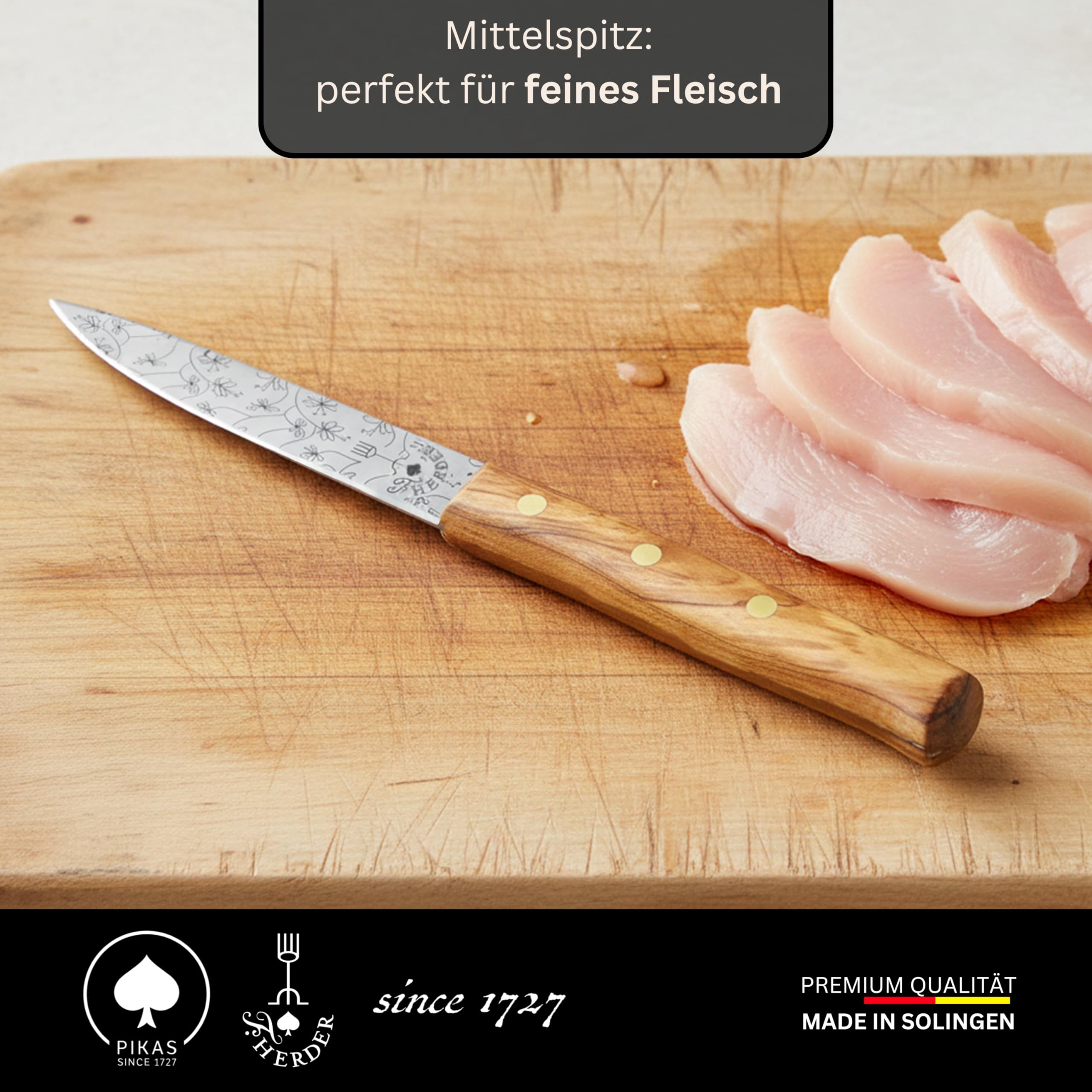 Premium Gemüsemesser - Extra Scharf, Allzweckmesser, Olive, Solingen, Schälmesser, Küchenmesser, Kneipchen, edler Holzgriff, Rostfrei, besonderes Geschenk