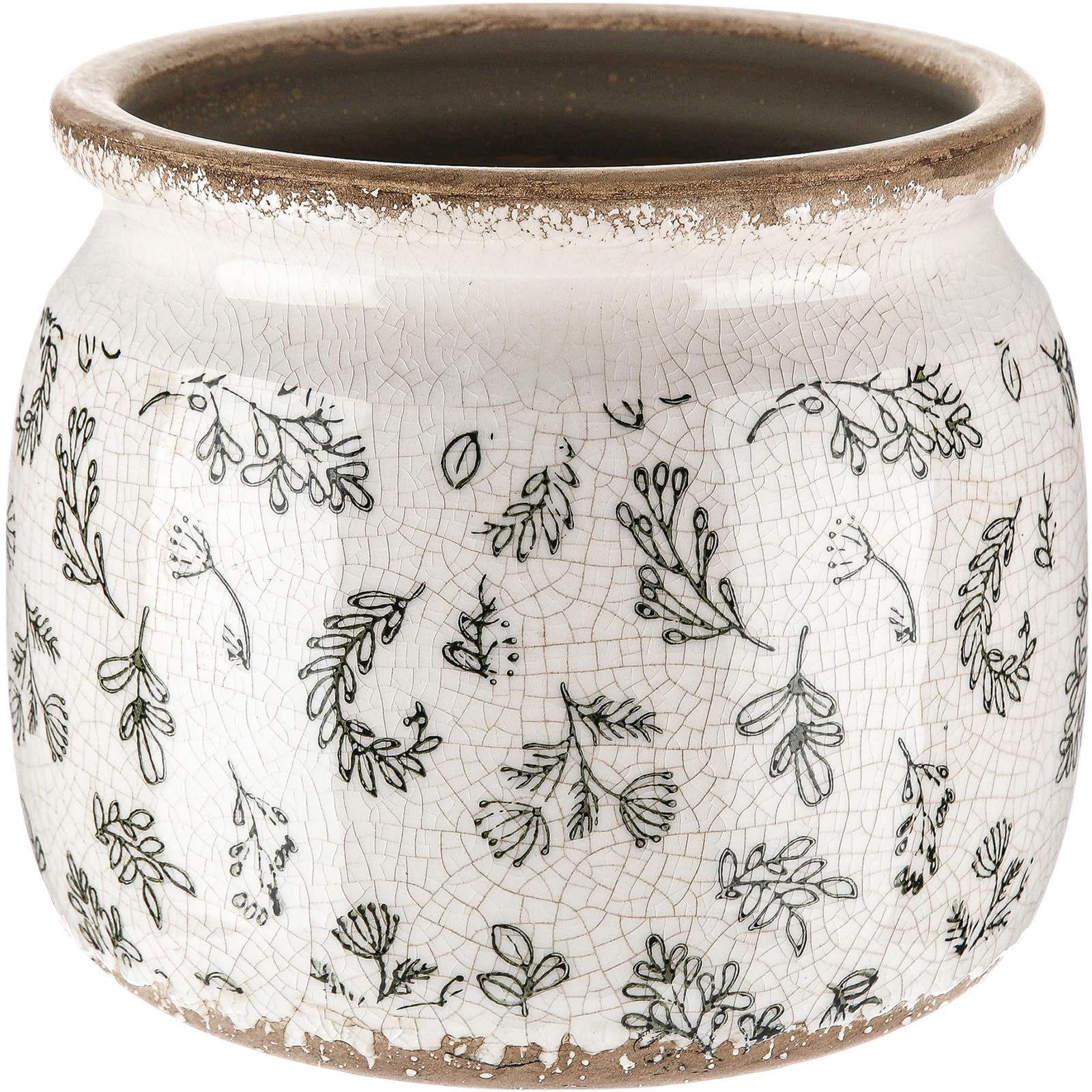 Ninehaoou Vintage Planter Large Ceramic Plants Pot Green Leaves Crack Cottage Scroll Vase Flower Vase Pot Indoor Plants Home Kitchen Decor Farmhouse Antique Decorative Gift