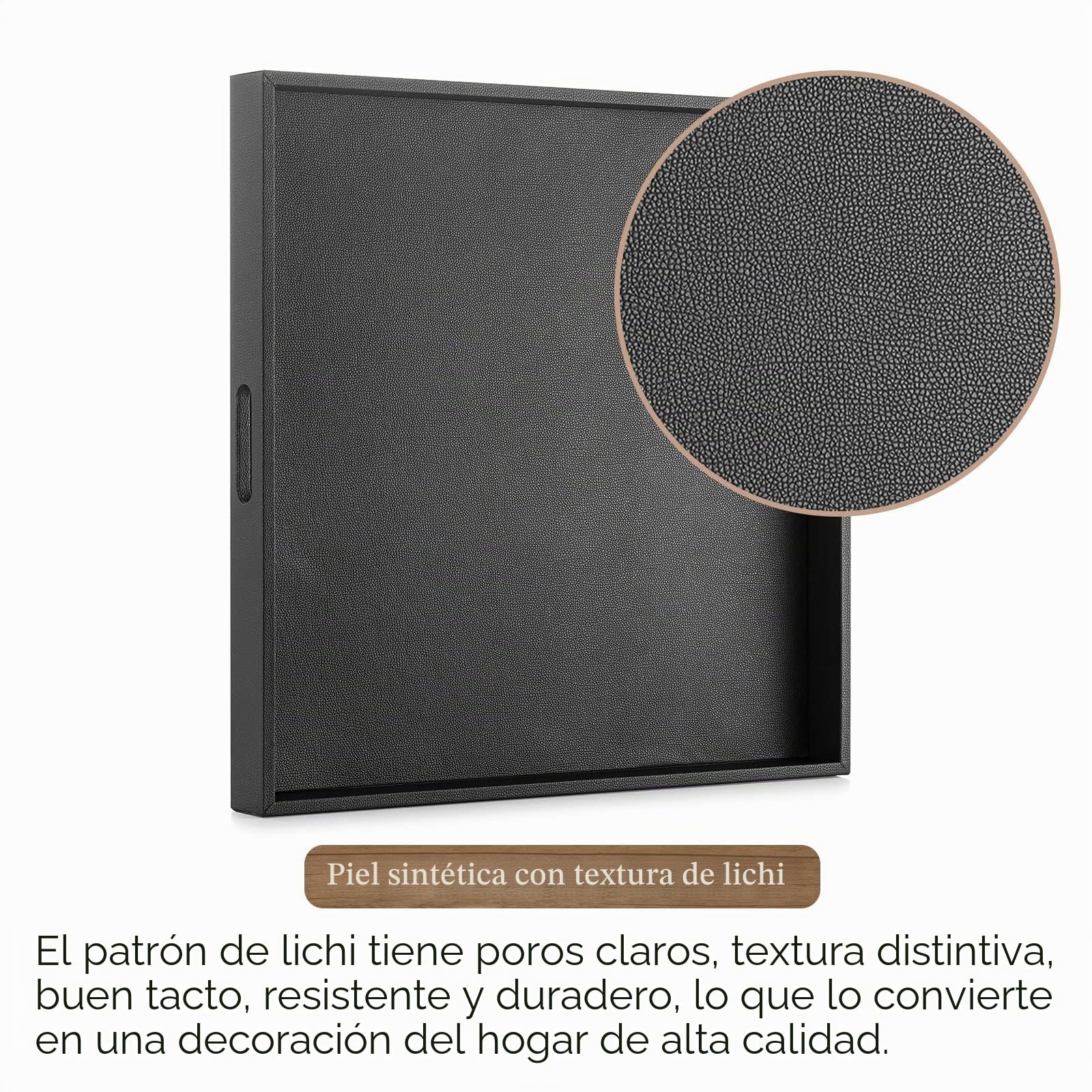 Hanobe Bandeja otomana Cuadrada Grande: Bandeja Negra Extra Grande para otomanas, Bandeja Decorativa de Cuero Grande con Asas para Mesa de café, Sala de Estar, 22 x 22 Pulgadas