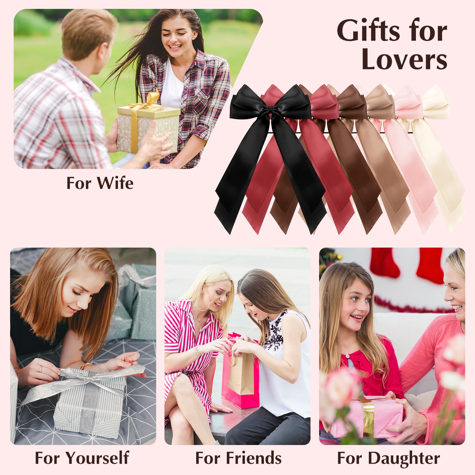 6 Pcs Hair Bows for Women Hair Ribbon for Women Satin Bow for Hairs Cute Bow Hairs Ties with Elegant Long Tails Vintage Charming Accessories(6 Colour) - Image 4
