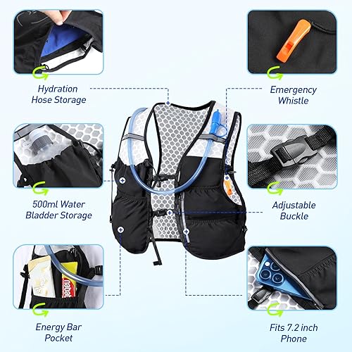Miniatura 4 de AGPTEK Chaleco de hidratación para correr con bolsa de agua de 2 L para hombres y mujeres, chaleco ligero y ajustable para correr, caminar,