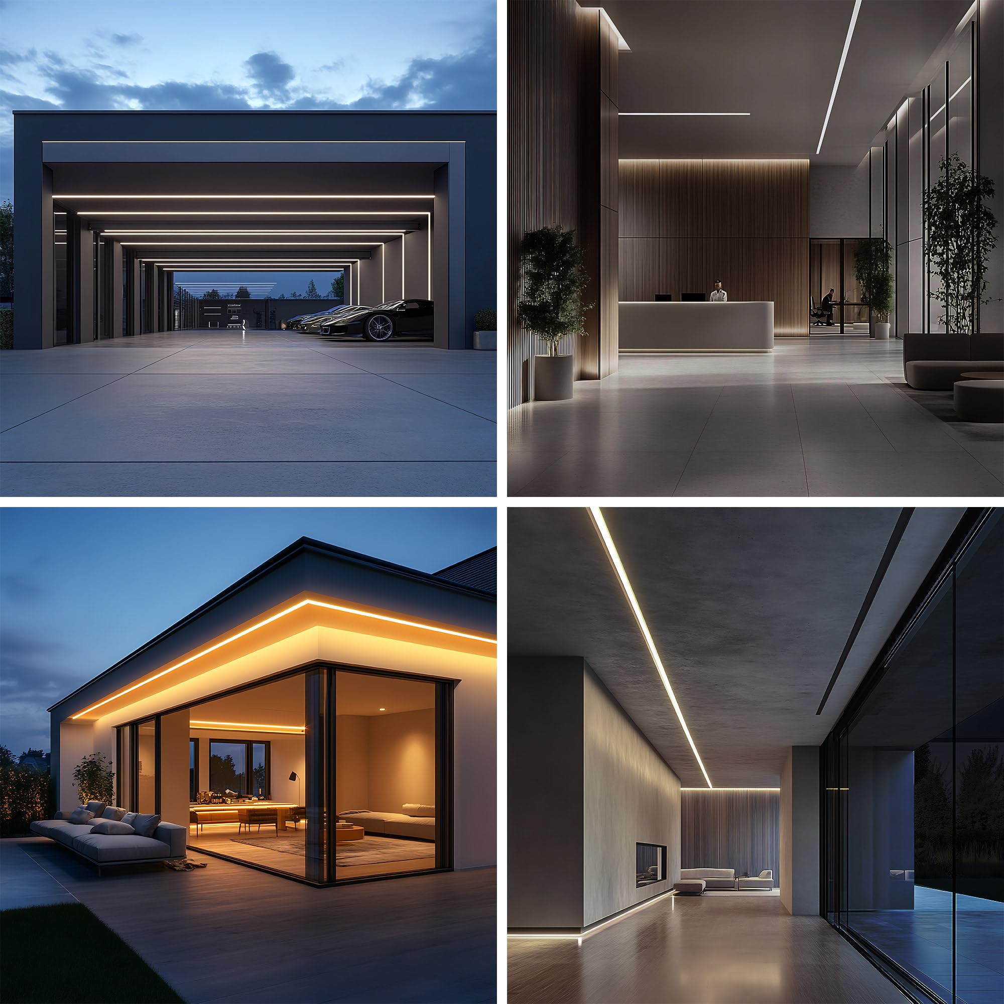 10 LED Fliesenprofil 2m ohne Vorfräsung, Einfache Montage Flächenbündiges LED Unterputzprofil für Led Streifen bis 20 mm, Inkl. Abdeckung & Endkappen