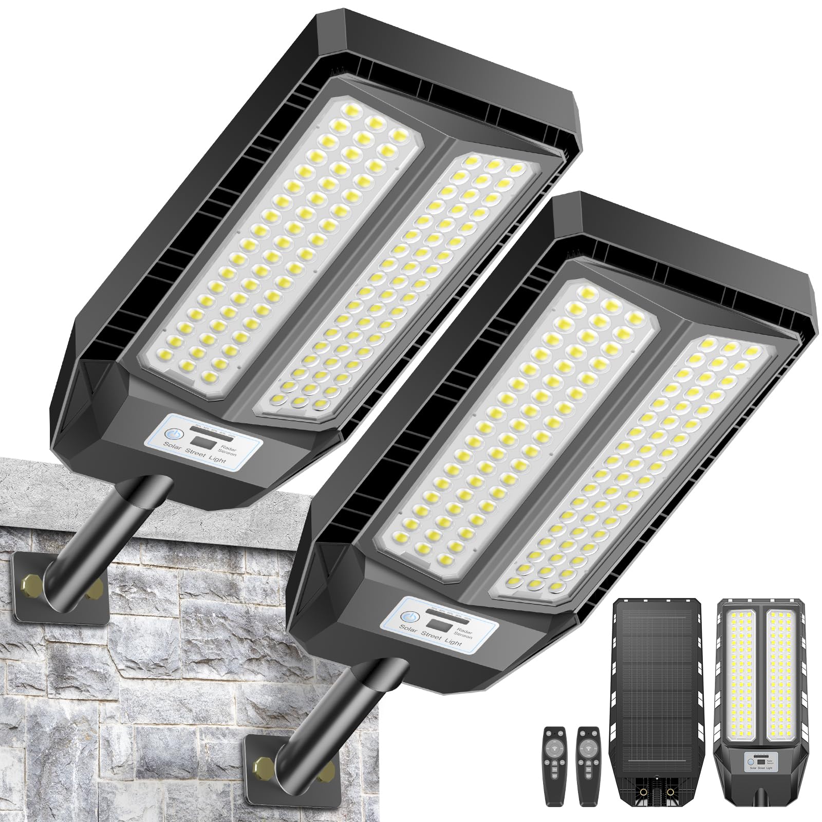 Adewalk 700W*2 PRO Farolas Solares Exterior Potente con Mando a Distancia, Impermeable IP66 Luz Led Farola Solar Exterior con Sensor de Movimiento for Roads, Yardas, Garden