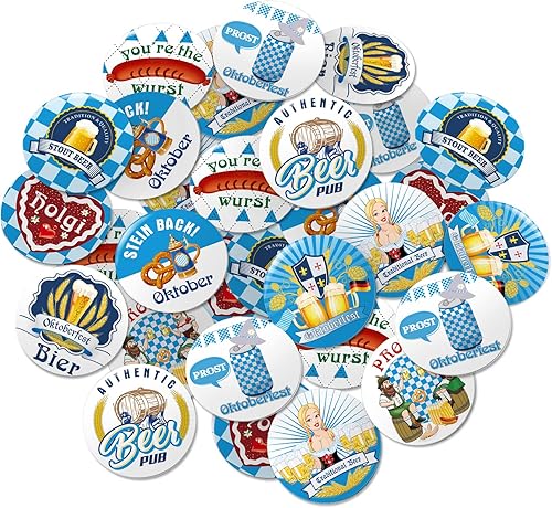 Miniatura 4 de Juego de 60 piezas de decoración de Oktoberfest, incluye 30 botones de Oktoberfest, insignias de estilo bávaro y 30 pulseras de goma para tema