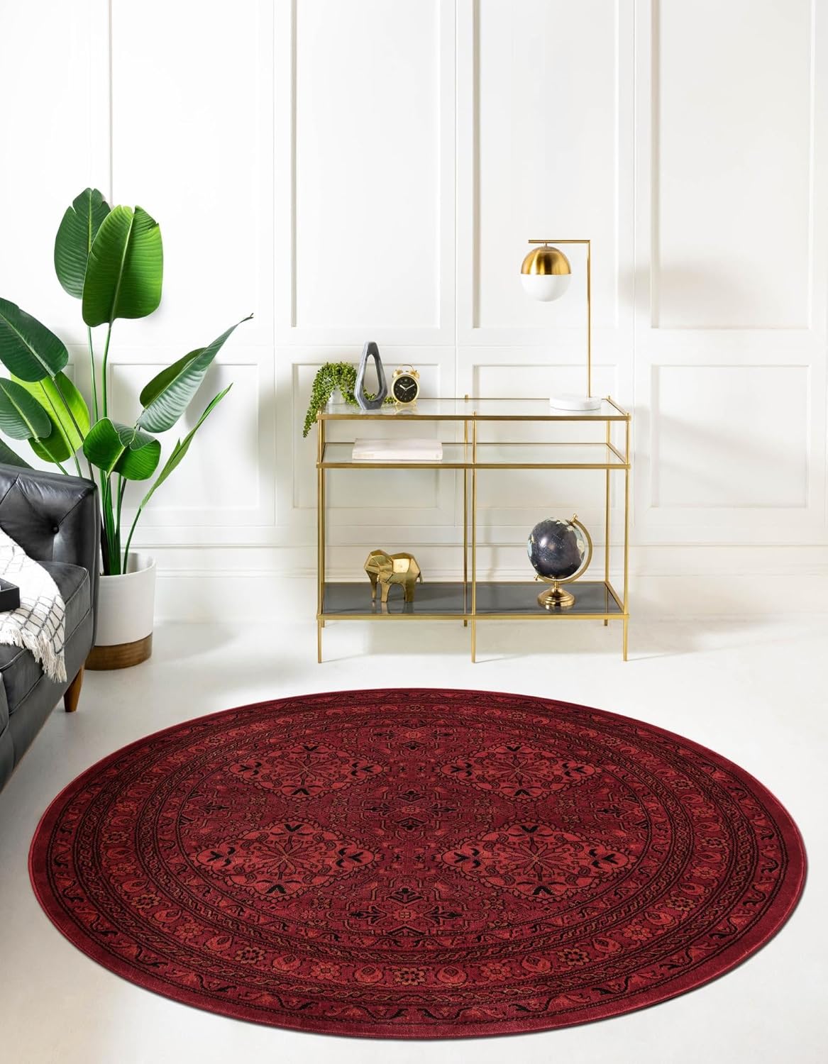 Rugs.com Bokhara Collection Rug – 6 Ft Round Red Medium-Pile Rug Perfect for Kitchens, Dining Rooms