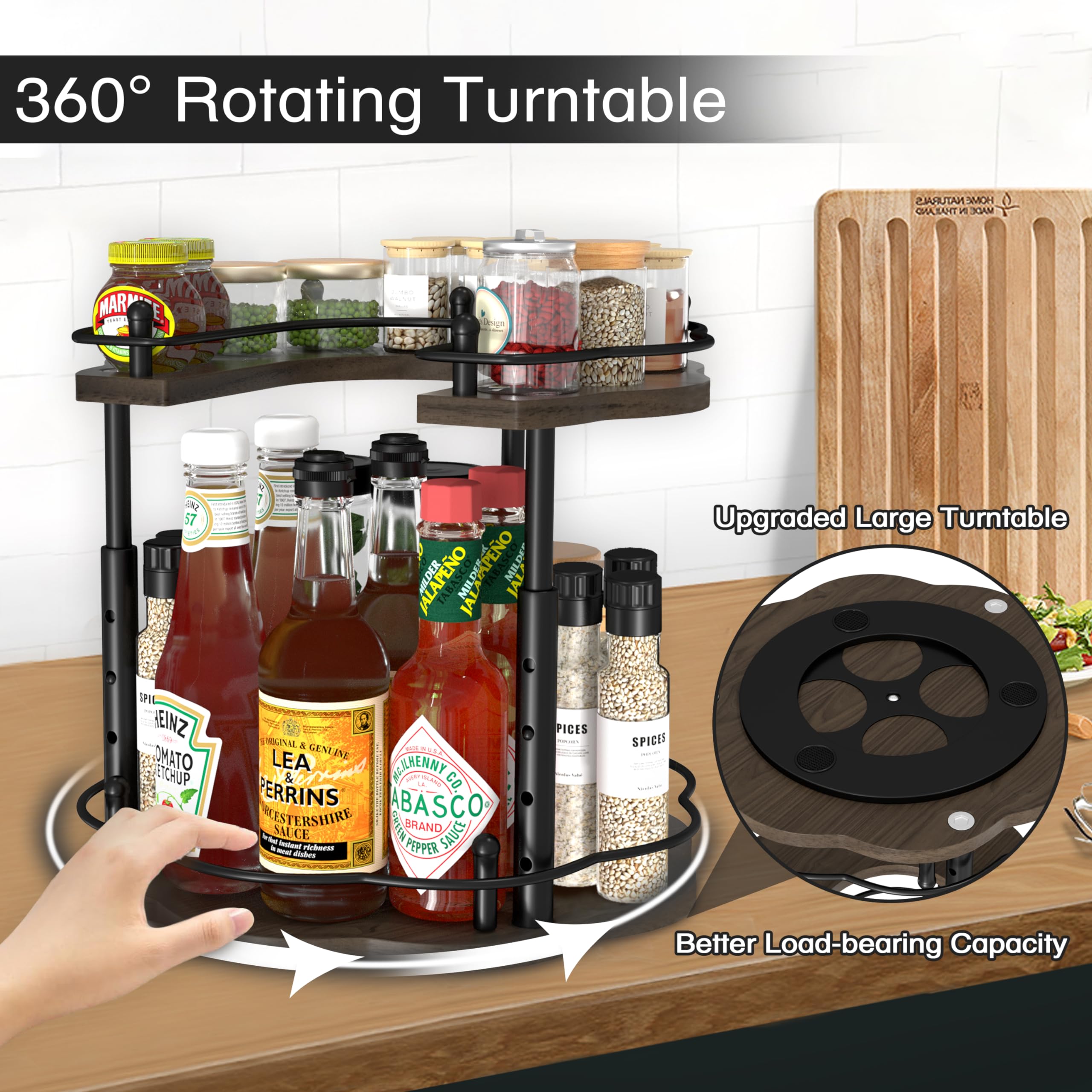 Lazy Susan Organiseur De Cuisine à 2 Niveaux, étagère à épices Rotative
