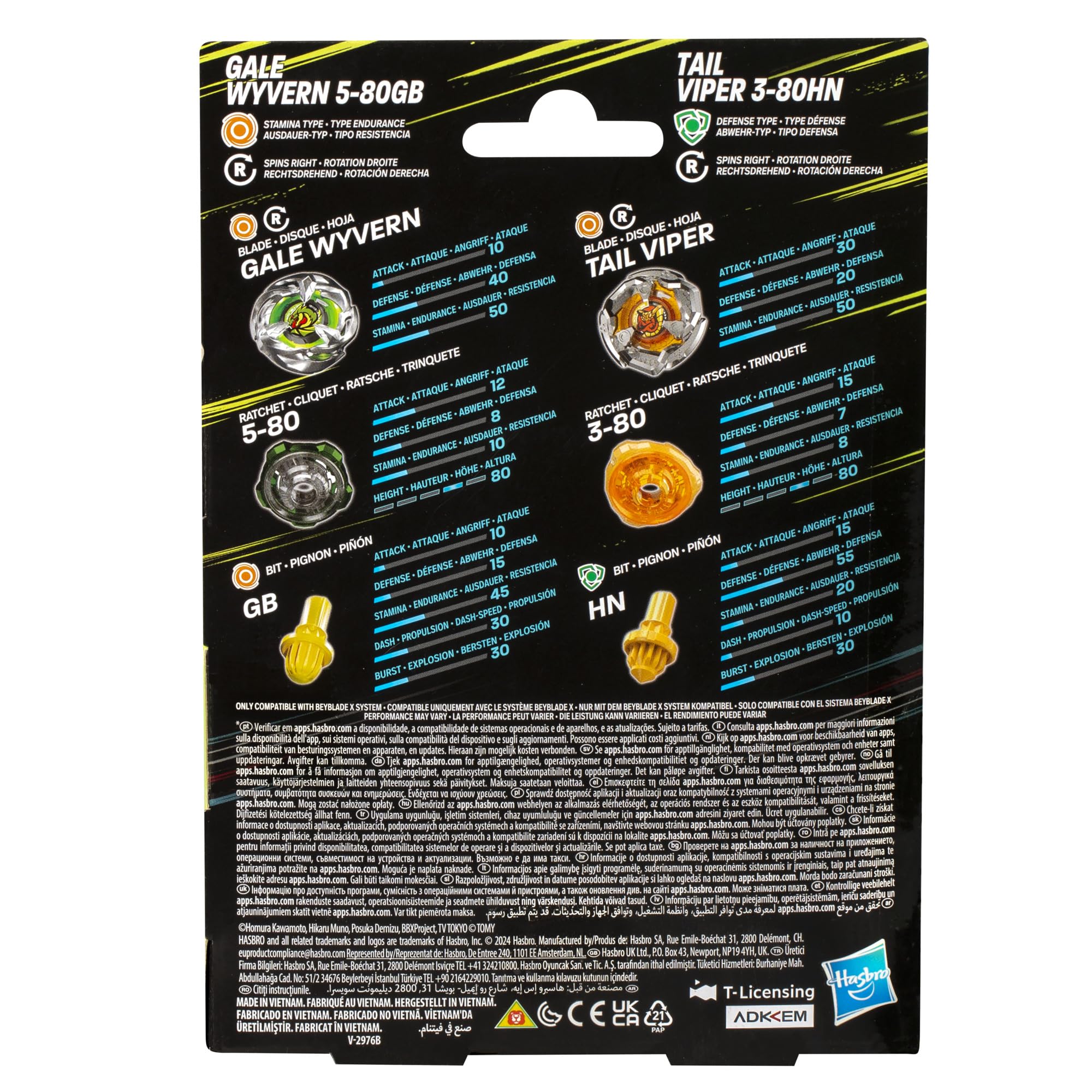 Hasbro Beyblade X Gale Wyvern 5-80GB und Tail Viper 3-80HN Kreisel Dual Pack, Set