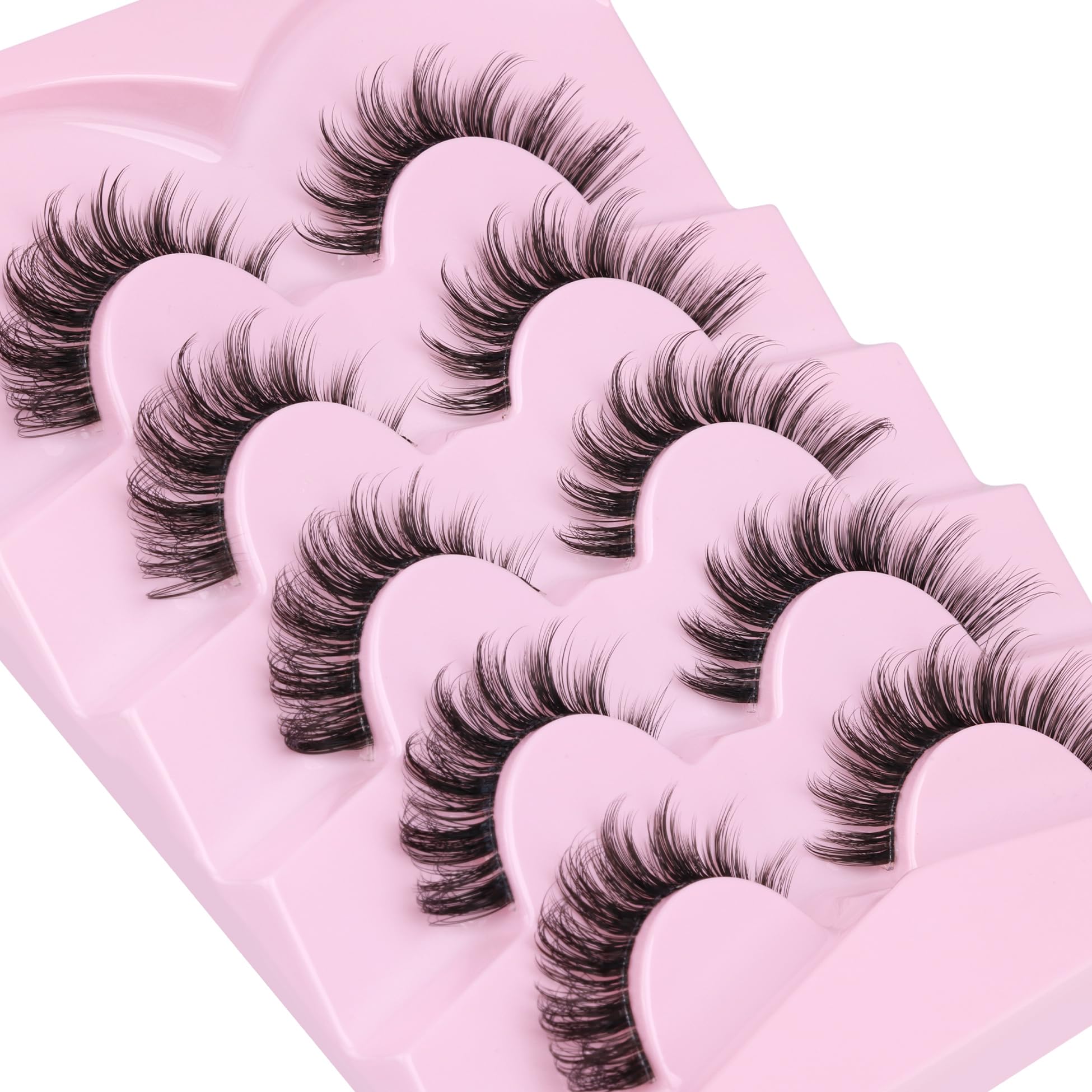Lashes Natural Look Wispy Eyelashes Clear Band D Curl Eyelash Extension Cat Eye False Lashes Pack 5 Pairs by Mavphnee, Black
