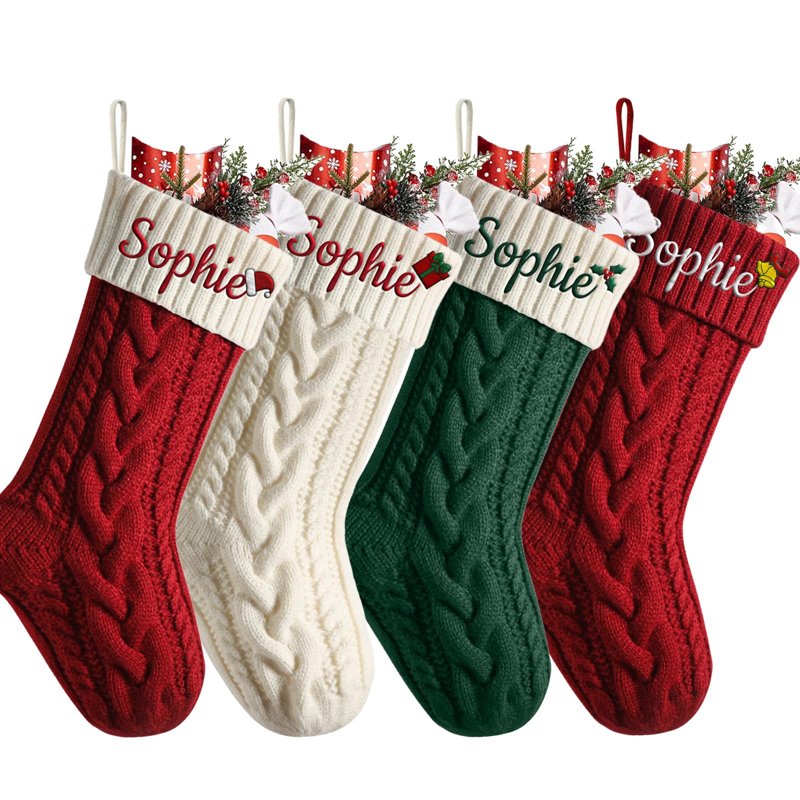 Cysincos Weihnachtsstrumpf Personalisiert Name Nikolausstiefel, Nikolausstrumpf 18”große gestrickte Christmas Stockings hängende Weihnachtsstrümpfe Party Feiertags Weihnachten,4pcs