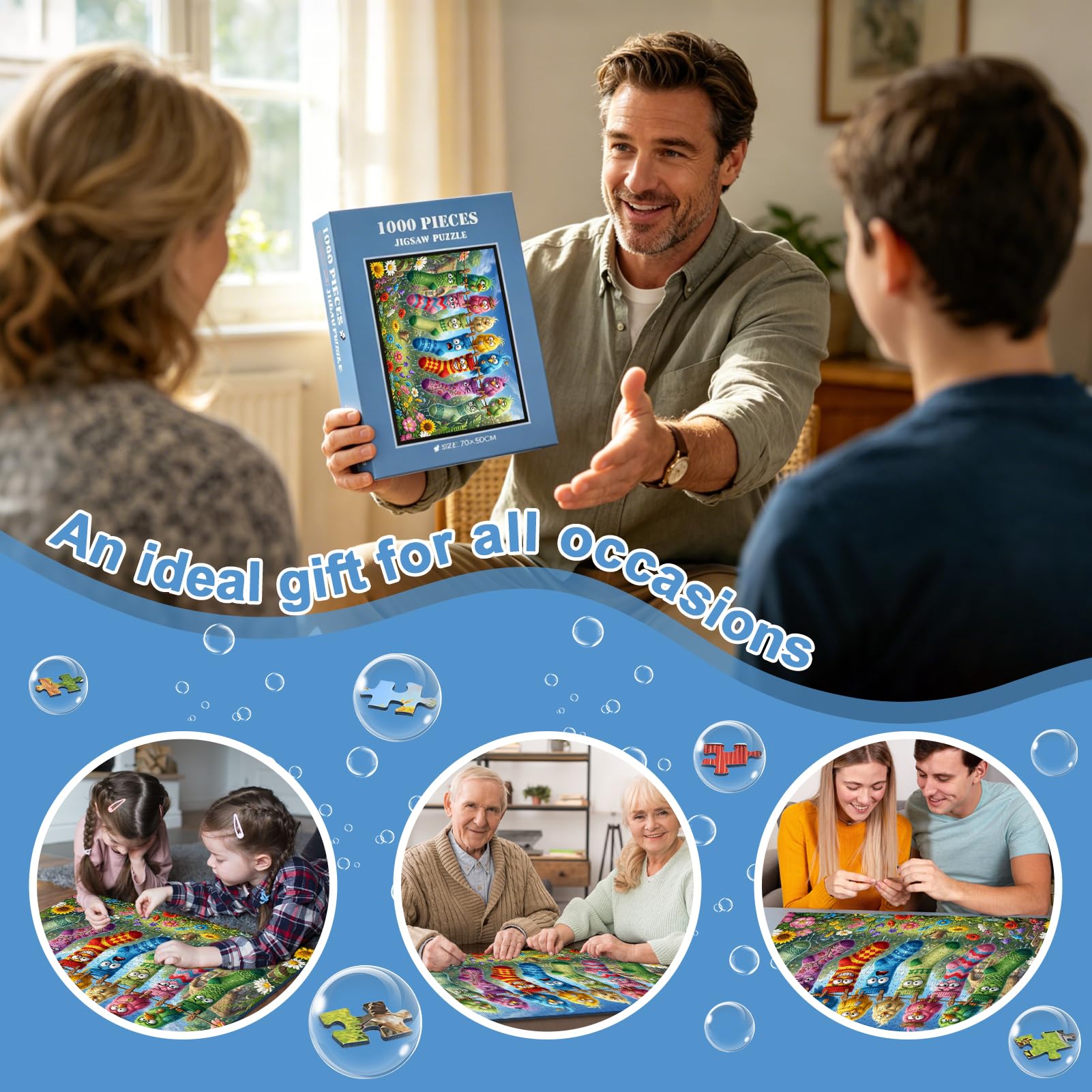 Puzzle per adulti 1000 pezzi, divertenti uccelli calzini stendibiancheria | Simpatico puzzle da giardino, con uccellini, con poster, borsa portaoggetti, decorazione da parete, regalo divertente