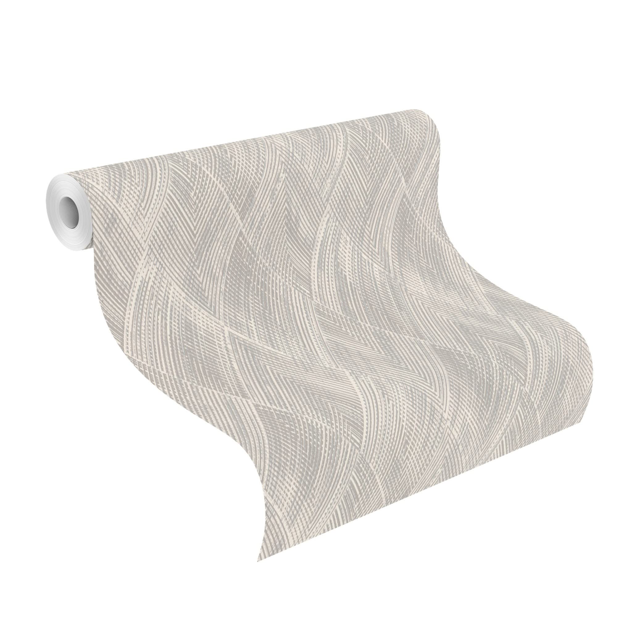 Rasch 844115 Non-Woven Wallpaper in Light Grey and Silver with Geometric Pattern from The Perfecto VI Collection - 10.05 m x 0.53 m (L x W) - Image 2