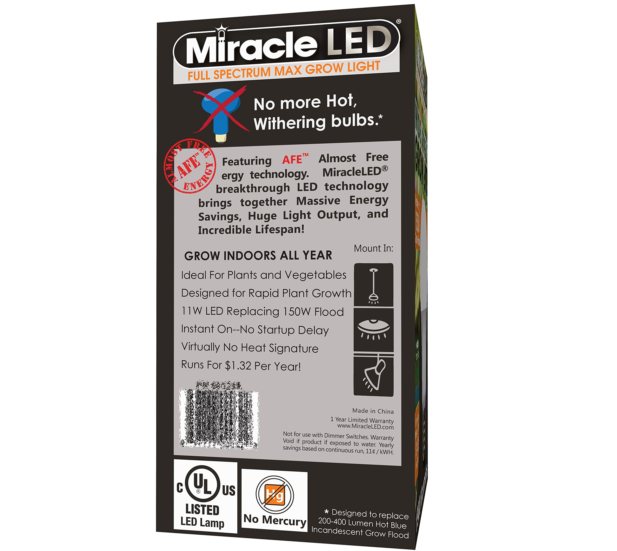 MiracleLED 604594 - Bombilla multiplanta, de espectro completo, paquete individual, color blanco 150 W