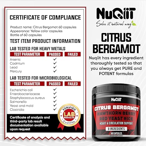 Miniatura 5 de Extracto de bergamota cítrica de 500 mg 301 con arroz de levadura roja, soporte para el corazón y la función circulatoria como chokeberry negro,