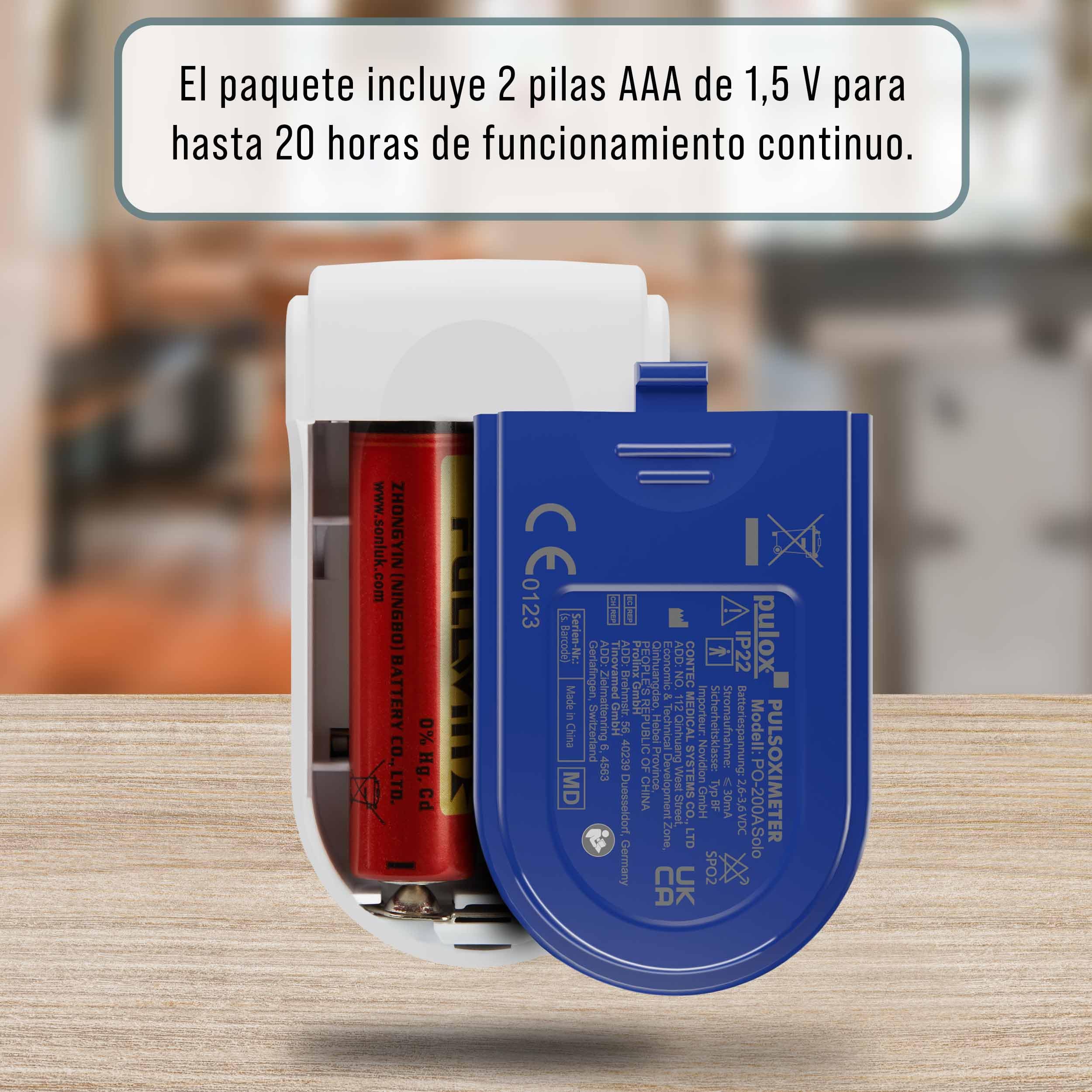 Pulsioxímetro Pulox PO-200A Solo en azul - Oxímetro con señal acústica para medir pulso, saturación de oxígeno y Índice de perfusión