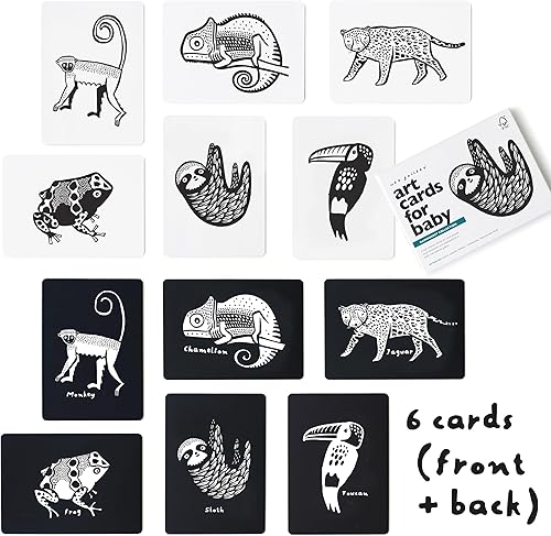 Miniatura 2 de Wee Gallery Tarjetas de arte en blanco y negro para bebés, tarjetas educativas de animales de alto contraste, estimulación visual del bebé,