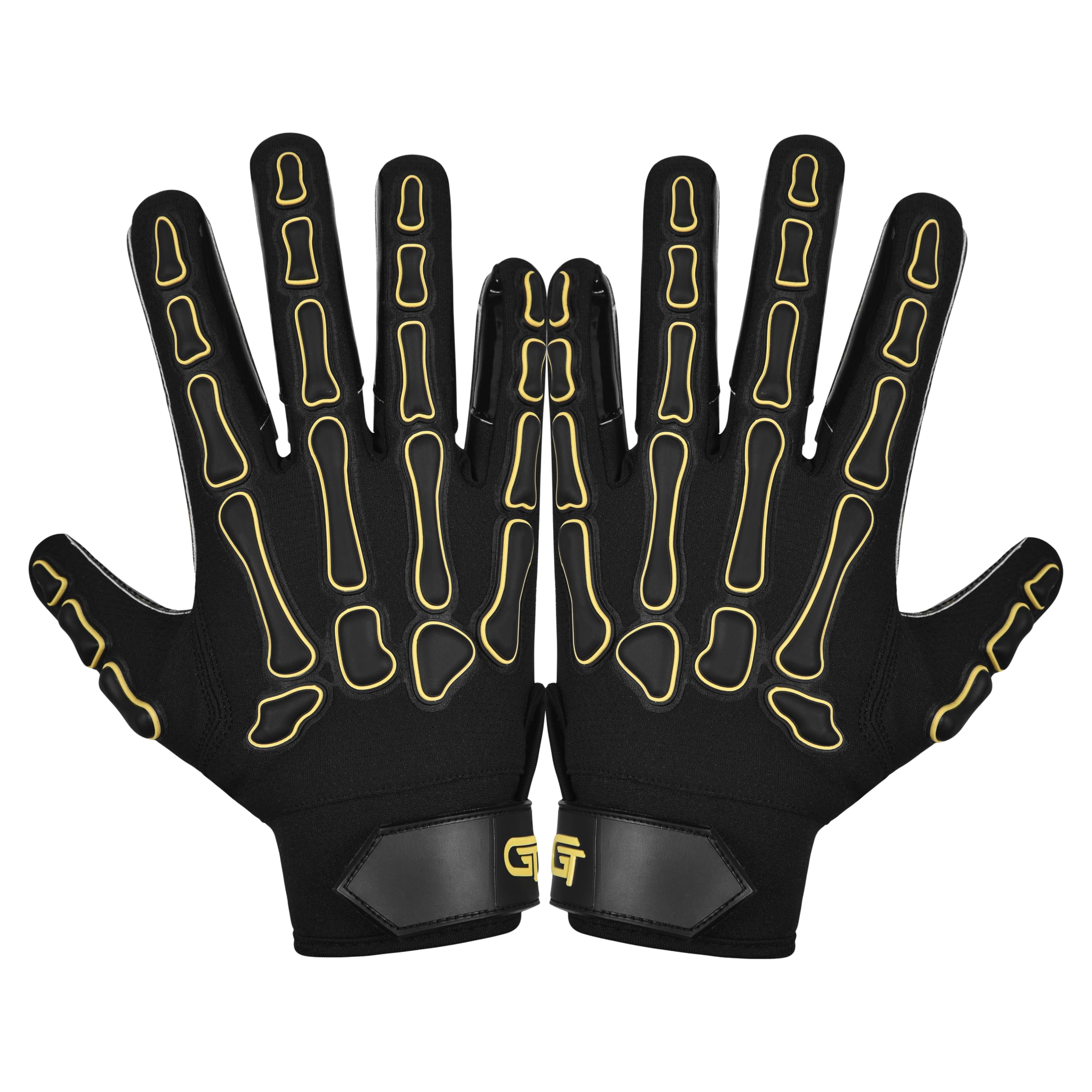Glorious Traders Youth Football Gloves American Wide Receiver Injected Bones Football Gloves for Adult Men Women & Boys with Super Sticky Silicone Grip Palms (Yellow Black, Youth Medium) — image 1