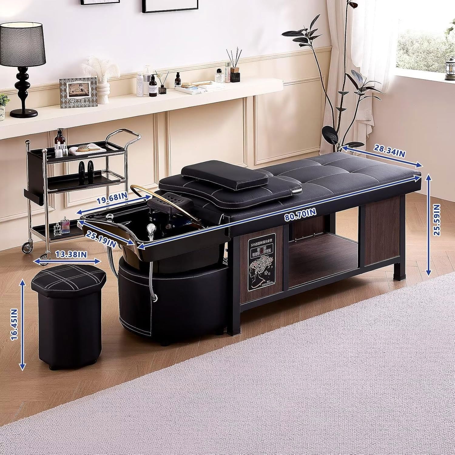 Amazon｜プロのシャンプーベッド、スツール付きタイ水循環マッサージ