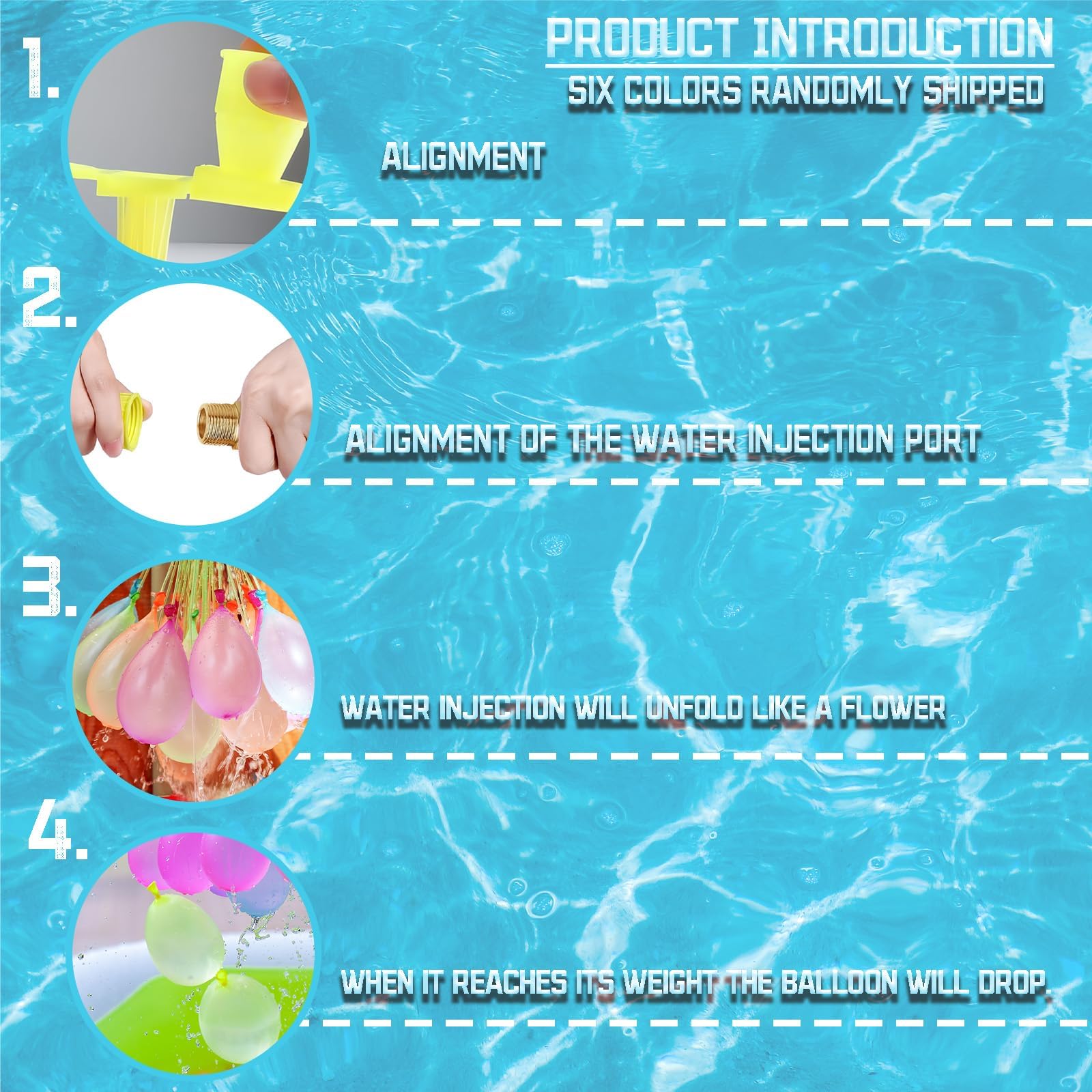 555 Stück Wasserbomben Selbstschließend, Wiederverwendbare Wasserbomben mit 4 Wasserhahn Anschluss, Schnellfüller Wasser Luftballons, Bunt Wasserballons, Water Balloons für Strände,Poolparty,Strände - 4