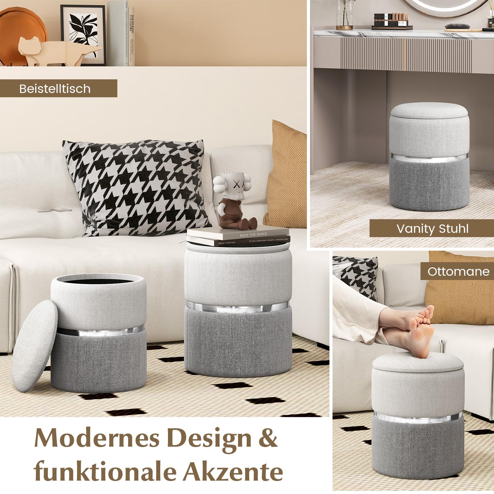 RELAX4LIFE 2er Set Sitzhocker, Pouf Hocker mit 32L + 21L Stauraum, Ottomane aus Samt, Aufbewahrungshocker für Wohnzimmer Schlafzimmer (Grau)