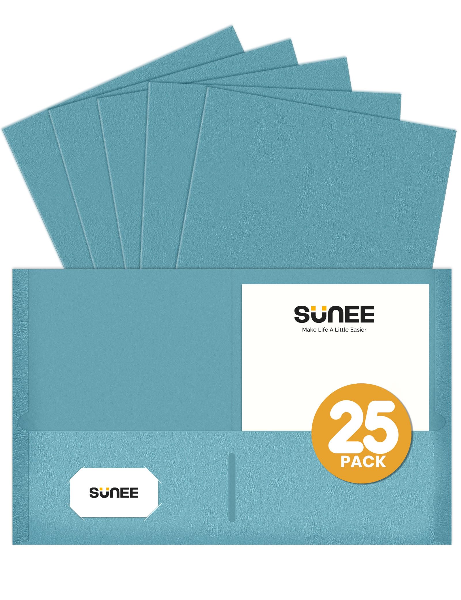 SUNEE Folders with Pockets (25 Pack, Warm Blue), 2 Pocket Folders Fit Letter Size, Paper File Folder for School Office Home Business, Textured Paper
