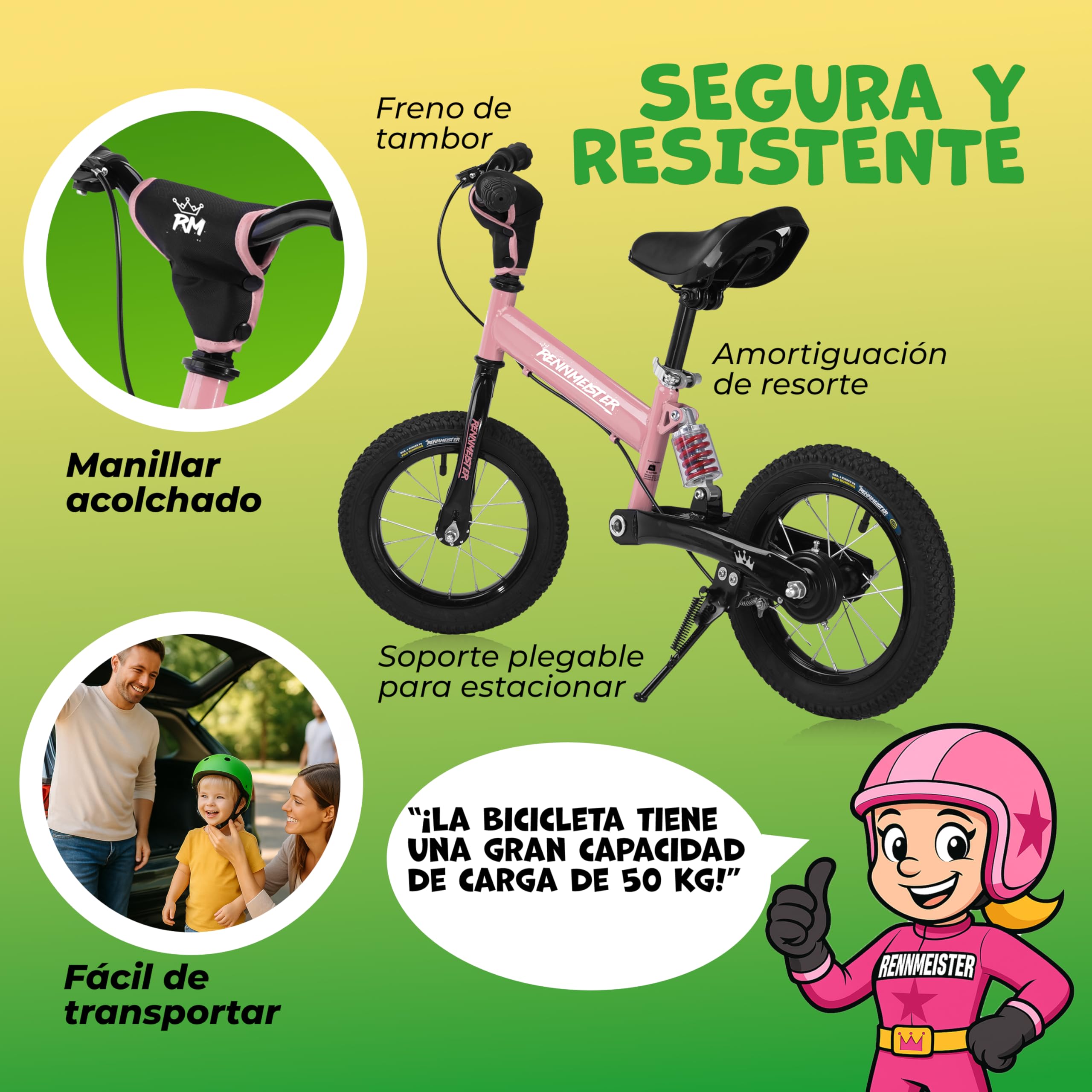 Bicicleta sin Pedales, Infantil Bici Equilibrio, 3 4 5 Años, Juguetes Niños, Regalos Niña Niño, Sillín Ajustable, Carga 50Kg, Freno Neumáticos