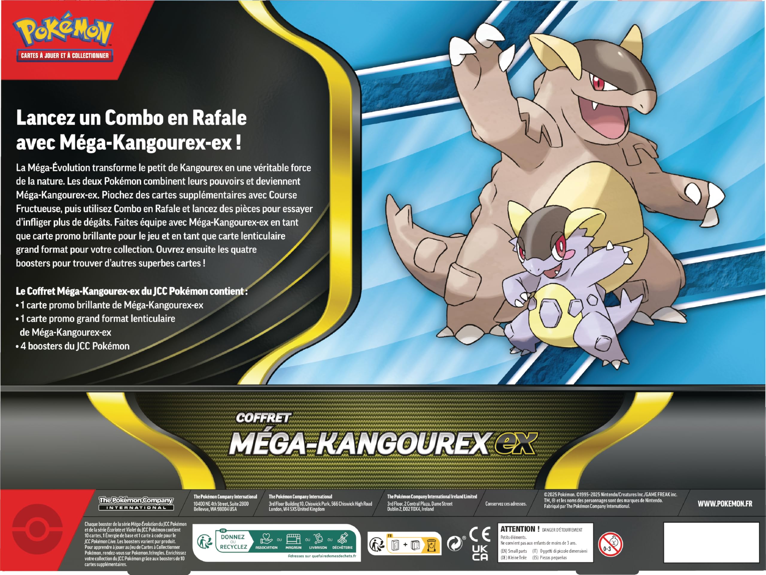 Pokémon : Coffret Méga-Kangourex-ex (1 Carte Promo Brillante, 1 Carte Promo Grand Format lenticulaire et 4 boosters) du JCC Pokémon