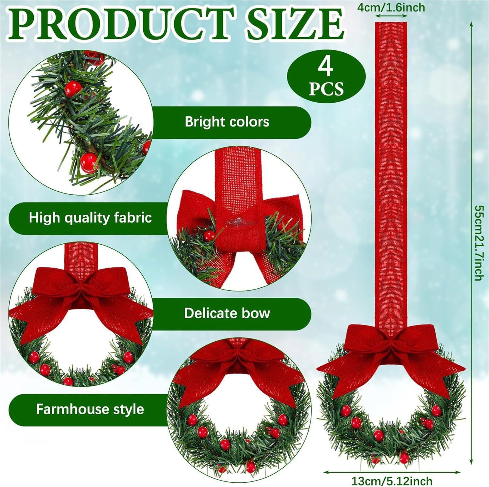 6 Coronas navideñas pequeñas for Puerta de Entrada, Campanas Artificiales Rojas de Navidad, Corona de Bayas for gabinete, Ventana, decoración de Pared del hogar Corona