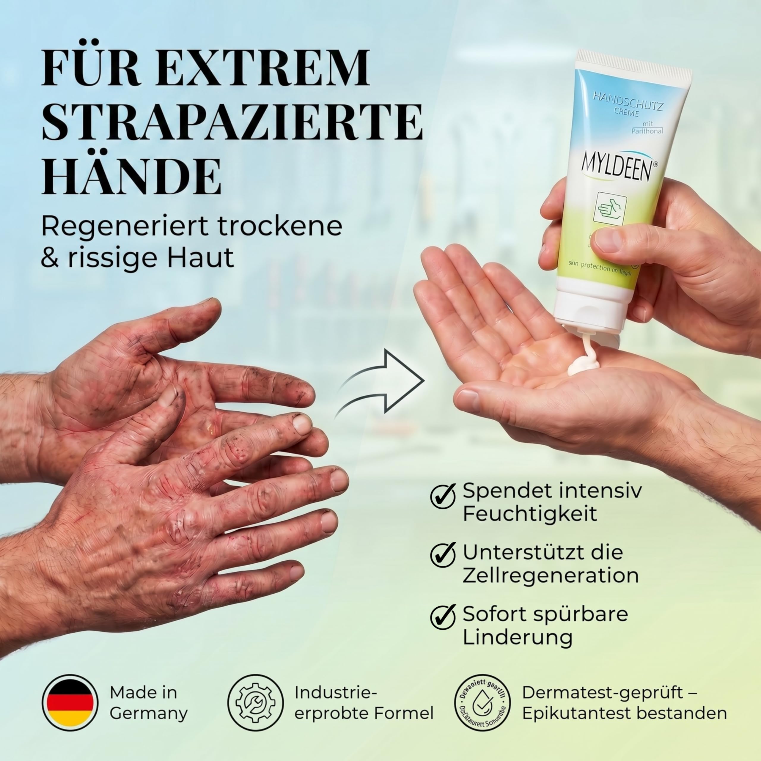 Handschutzcreme 100 ml – Handschutzcreme für Arbeit & Alltag – Handcreme für sehr trockene Hände pflegend & schützend – intensive Handpflege bei rissigen Händen – Nicht fettend – 12 Stück