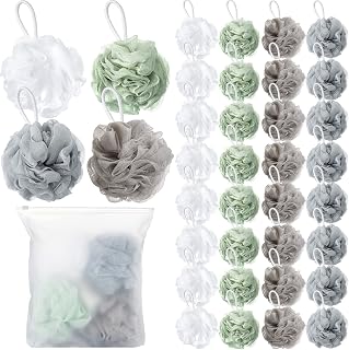Shellwei 32 Pack Charcoal Bath Sponges - 60g Large Soft Exfoliating Shower Loofahs Mesh Puffs for Men Women Bulk Scrubbers