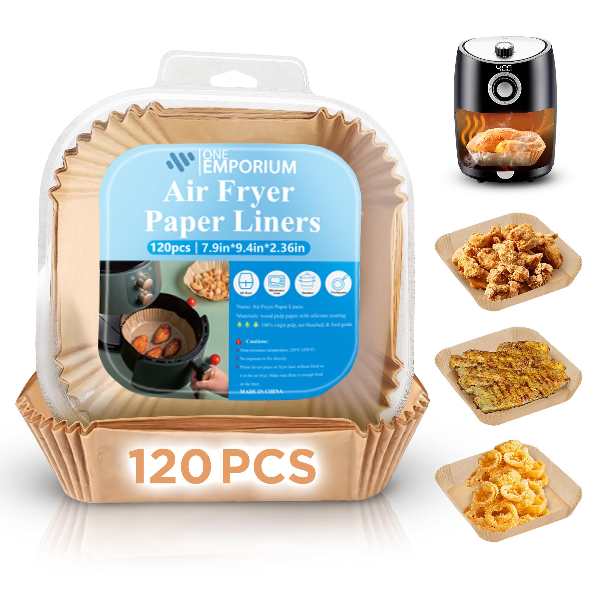 Air Fryer Liners – Reusable Non-Stick Parchment Trays for Ninja, Tower, Cosori & More – 120 Pack, 7.9inch