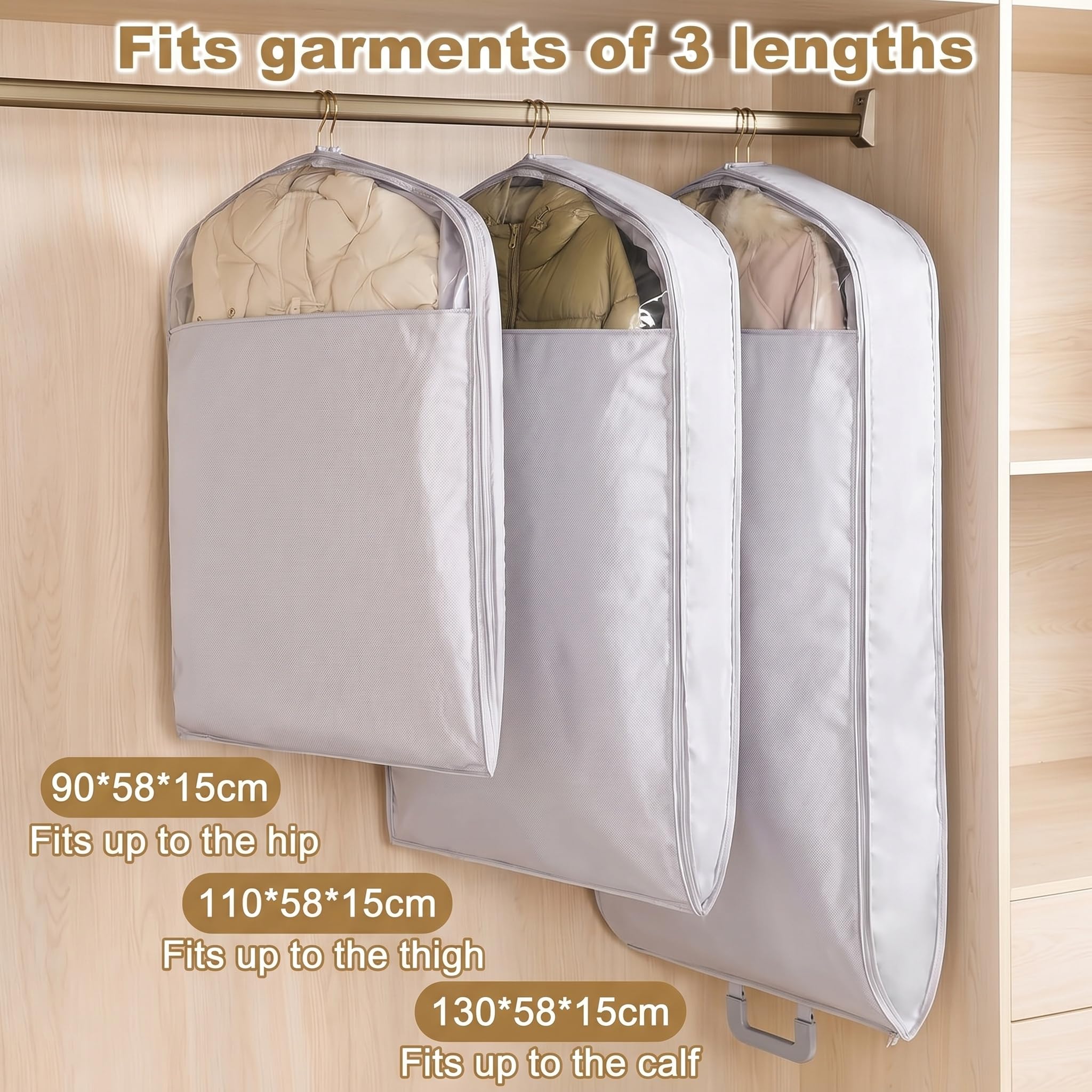 Platzsparende Kleidersäcke Zum Aufhängen Mit Kompressionsreißverschluss – Strapazierfähige, Staubdichte Schutzhüllen Für Jacken Und Kleidung – 110cm-2Pcs