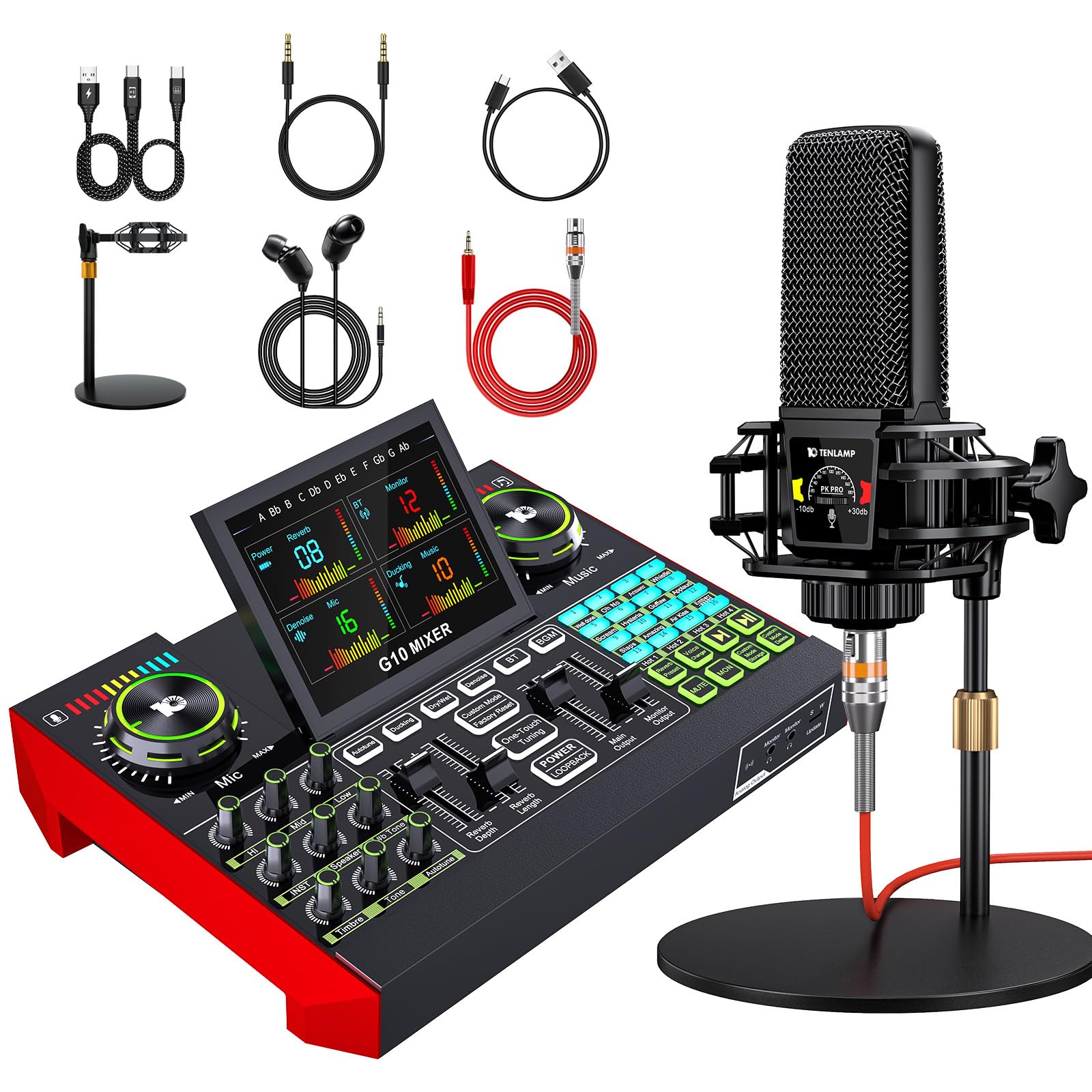 Podcast Equipment Bundle with 3.5mm Microphone and Live Sound Card, Audio Interface Mixer Sound board, Podcast Microphone Bundle for PC/Phone, Gaming, Recording, Streaming, Singing, Voice Changer