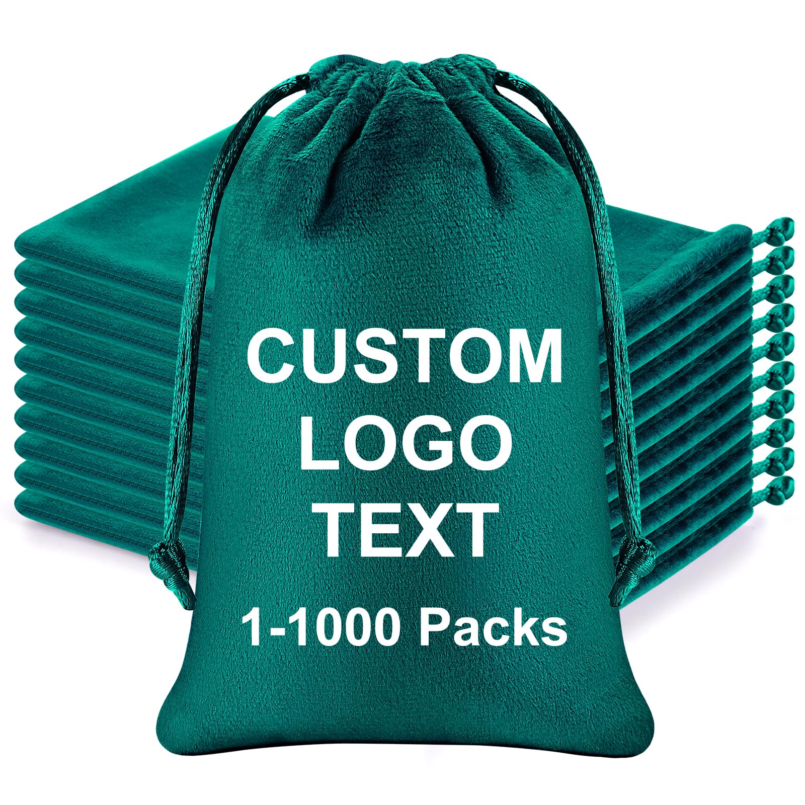 10 Pack Personalised Velvet Drawstring Gift Bags with Logo - Bulk Custom Pouches for Jewellery, Wedding Favours & Christmas, Blackish Green