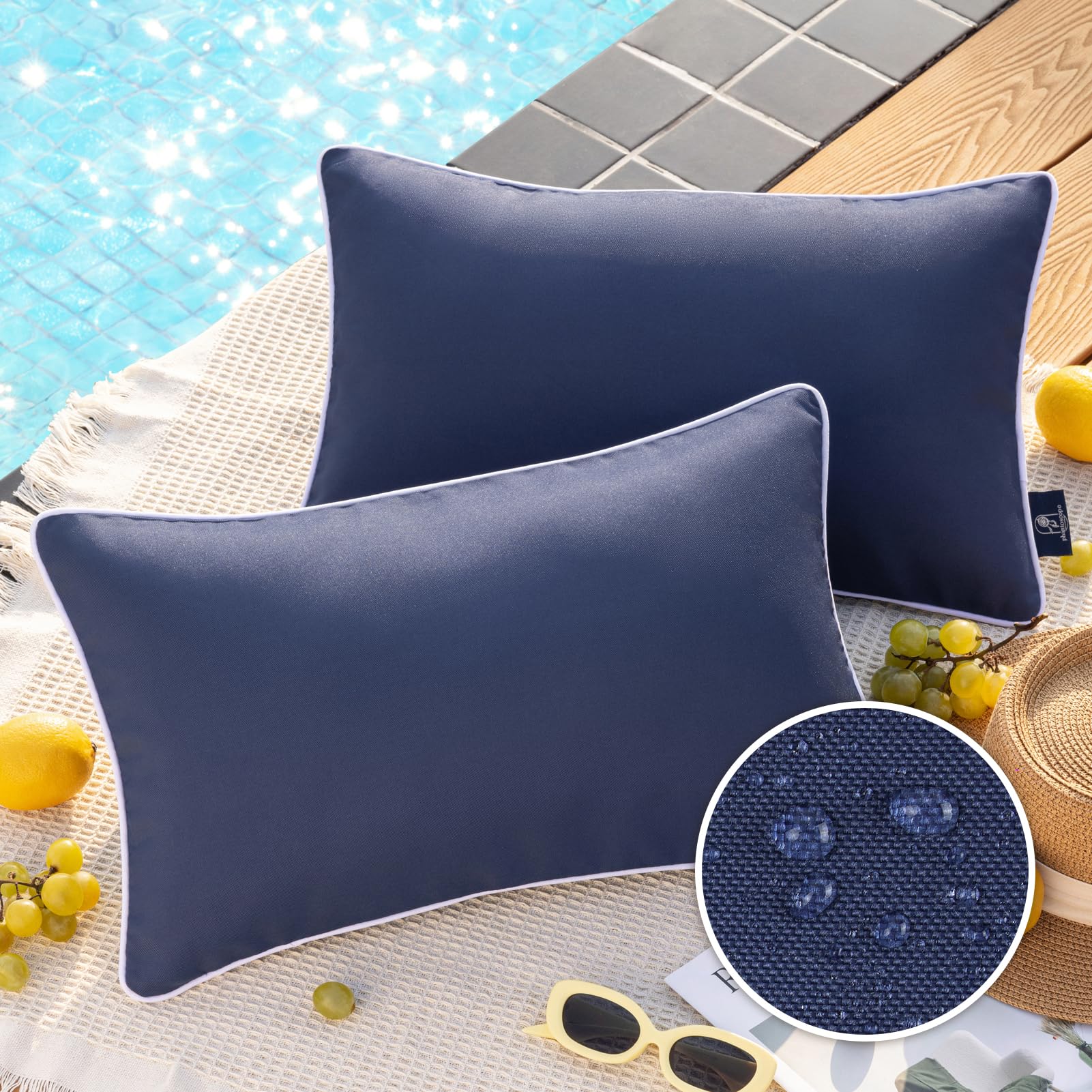 Phantoscope Pack of 2 Outdoor Waterproof Solid Throw Decorative Pillow Cover Decorative Square Outdoor Pillows Cushion Case Patio Pillows for Couch