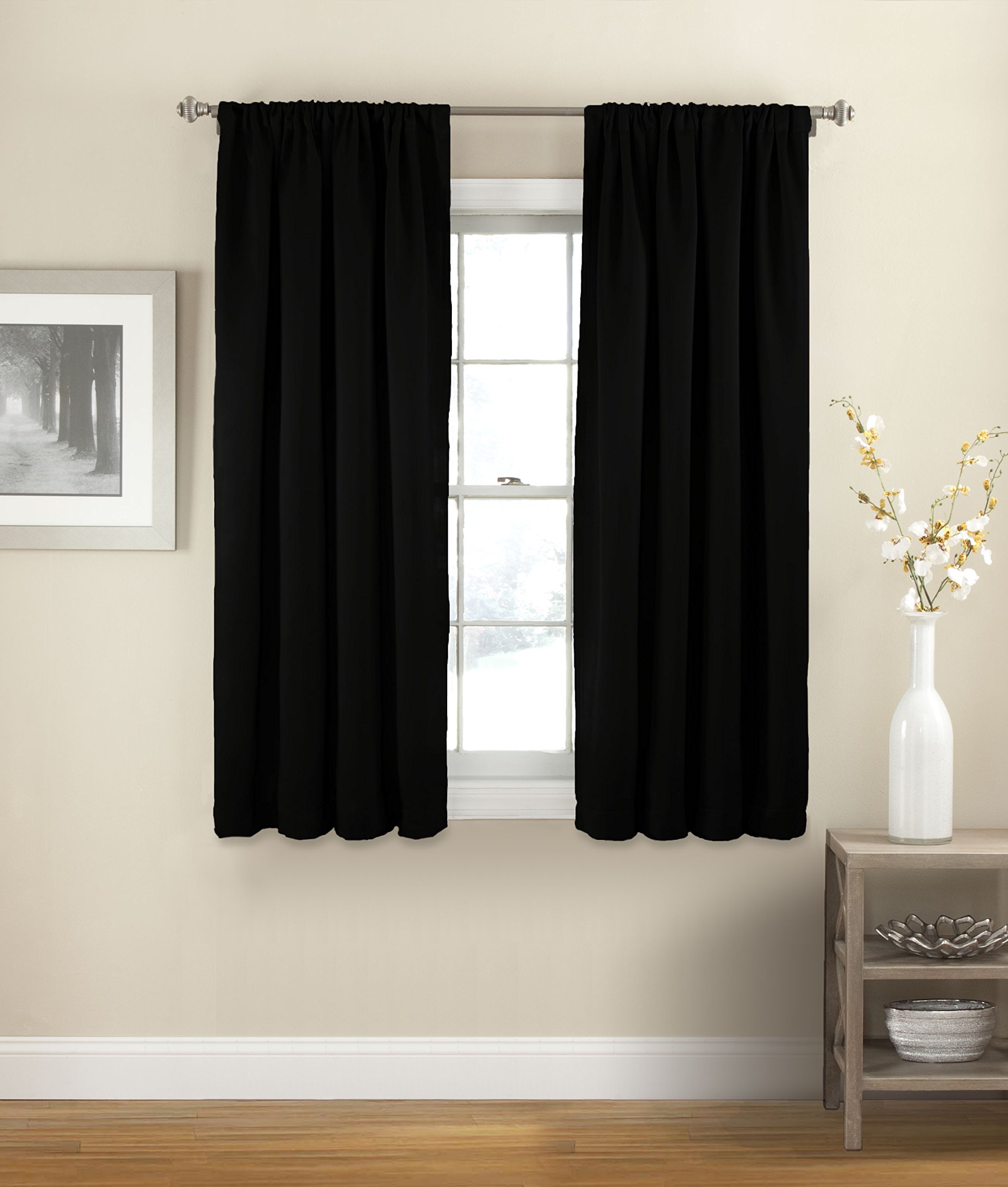 EclipseSolid Thermapanel Modern Room Darkening Rod Pocket Window Curtain for Bedroom (1 Panel), 54 in x 54 in, Black