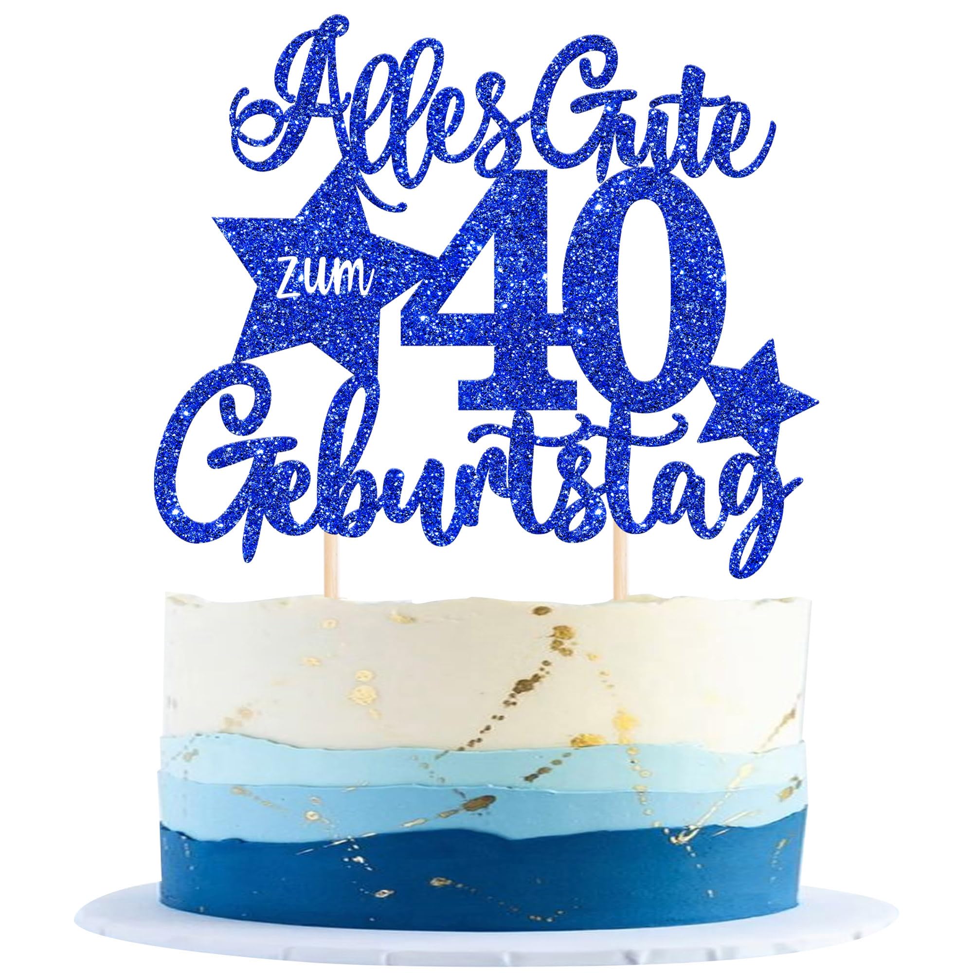 1 Stück Alles Gute zum 40 Geburtstag Tortendeko Happy Birthday Cake Topper 40th Geburtstag Kuchen Deko für 40th Jahrestag Party Kuchen Dekoration Blau