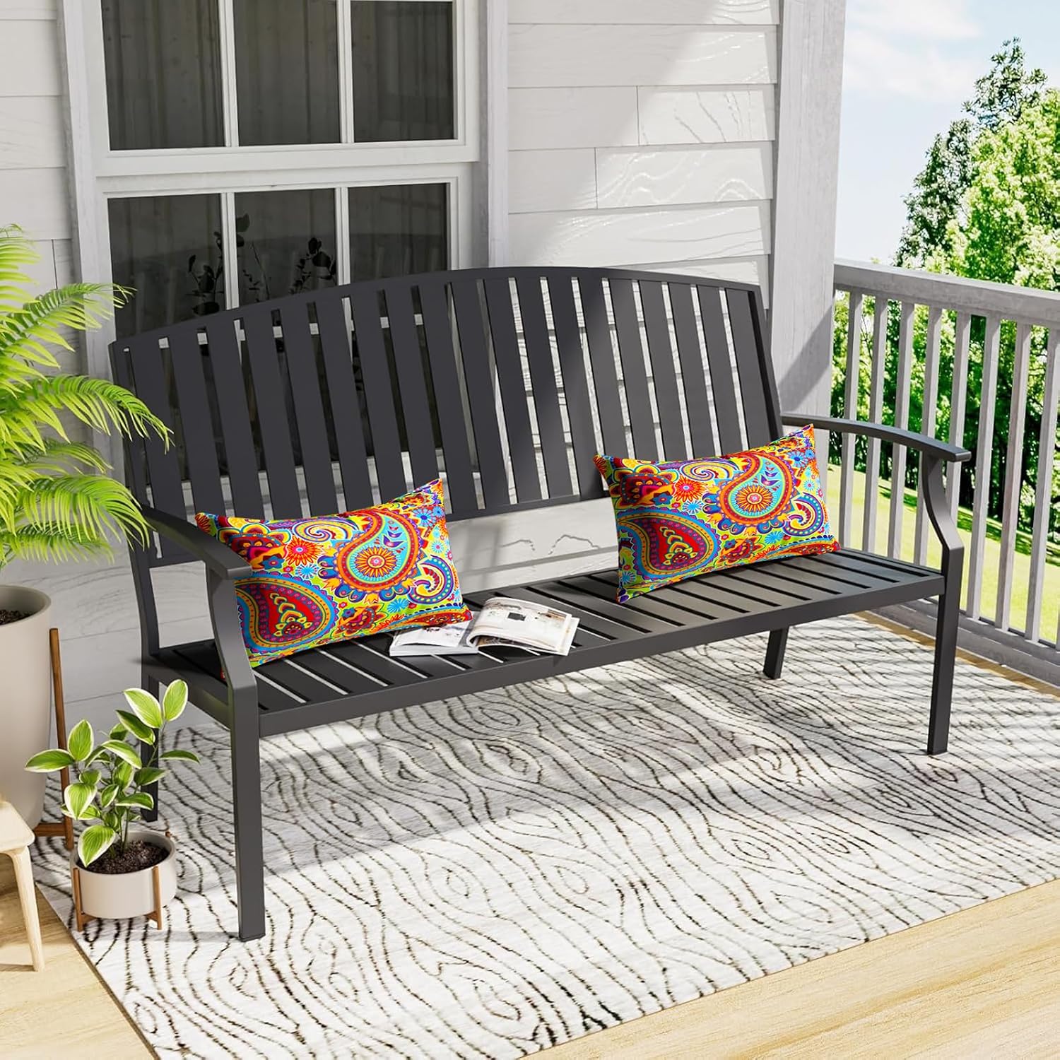 Outdoor Pillows, 2 Pack 12x20 Lumbar Pillows Water Resistant, Outdoor Throw Pillows Waterproof for Patio, Furniture, Sofa, Bed, Living Room, Garden Decorative(Colorful)