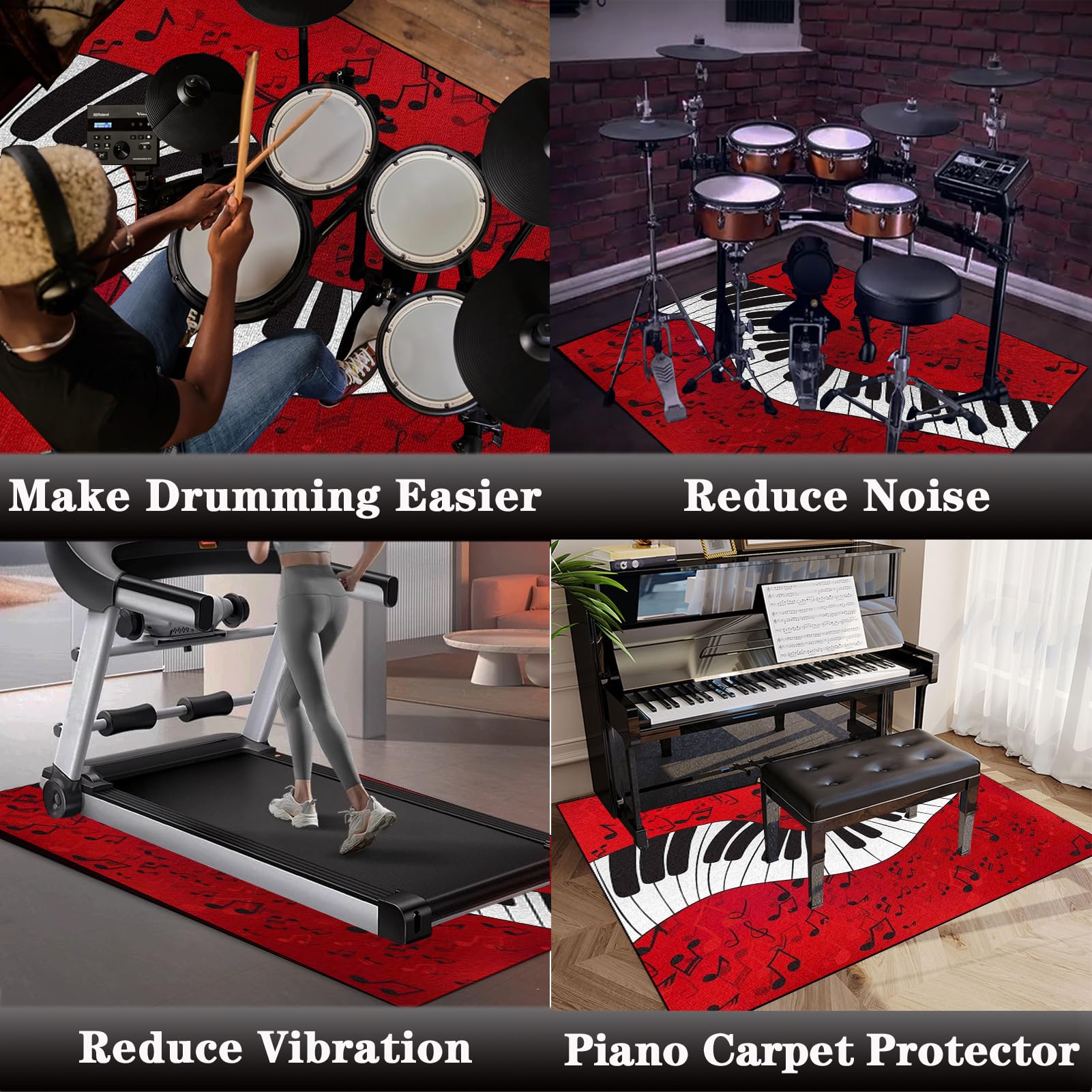Schallschutz Teppichmatte - rutschfeste Drum Matte für Akustik Schlagzeug Drum Kits Bass Drum Elektronisch Snare Klavier Musikinstrumente Teppich - 160 x 120 cm Drum Teppich Trommel Teppiche Drum Rug
