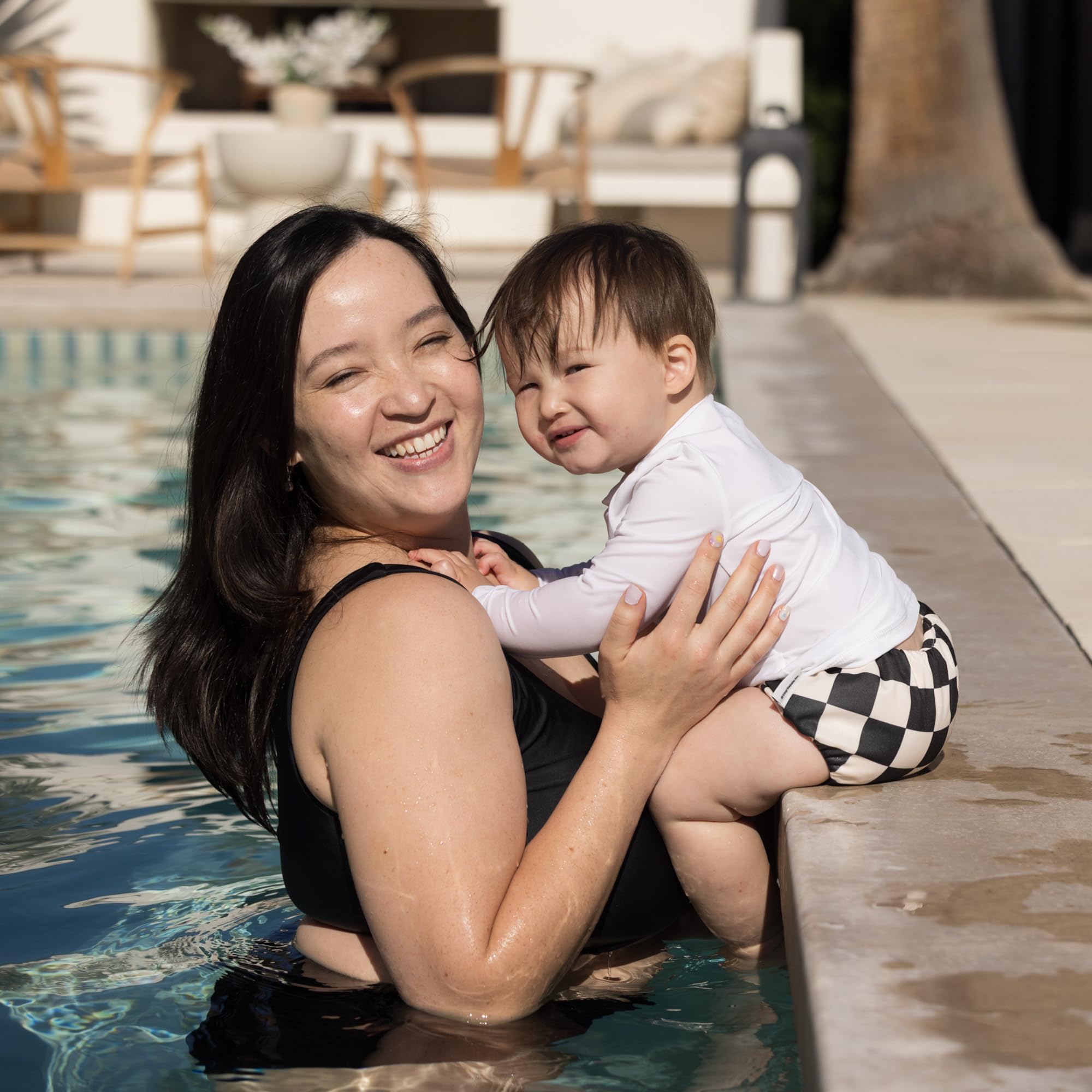 Tiny Twinkle Pull-Up Reusable Swim Diapers 2-Pack | Waterproof and UPF 50+ Sun Protection | Lightweight and Absorbent | Machine Washable(Sage,Black Checkers,12-18M) - 5